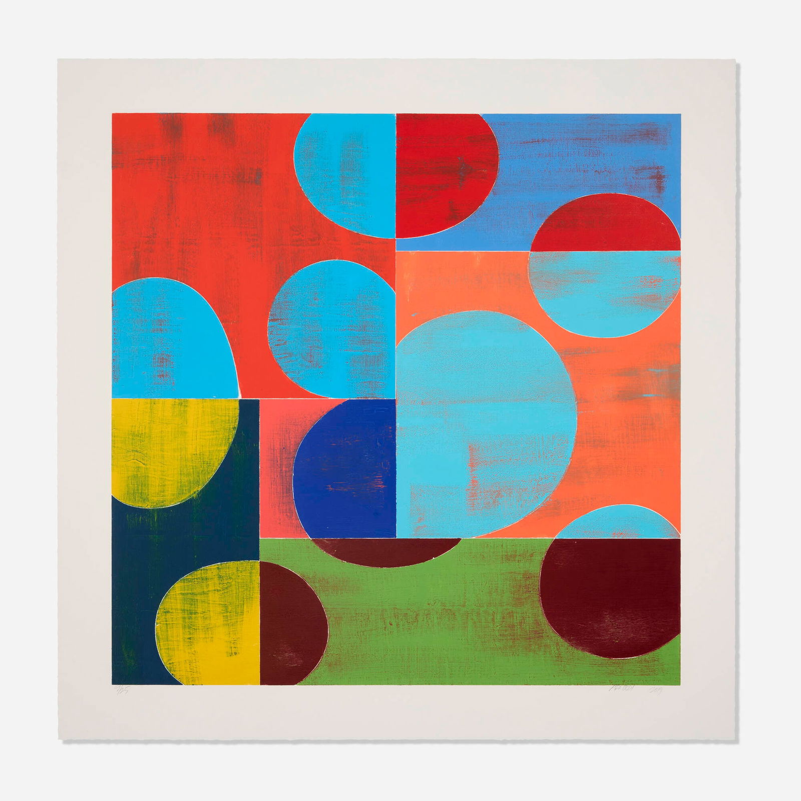 Charles Arnoldi, Ellipse IV: Charles Arnoldi Ellipse IV 2019woodcut in colors image: 39.5 h x 39.375 w in (100 x 100 cm) sheet: 47.5 h x 47.5 w in (121 x 121 cm) Signed, dated and numbered to lower edge '9/25 Arnoldi 2