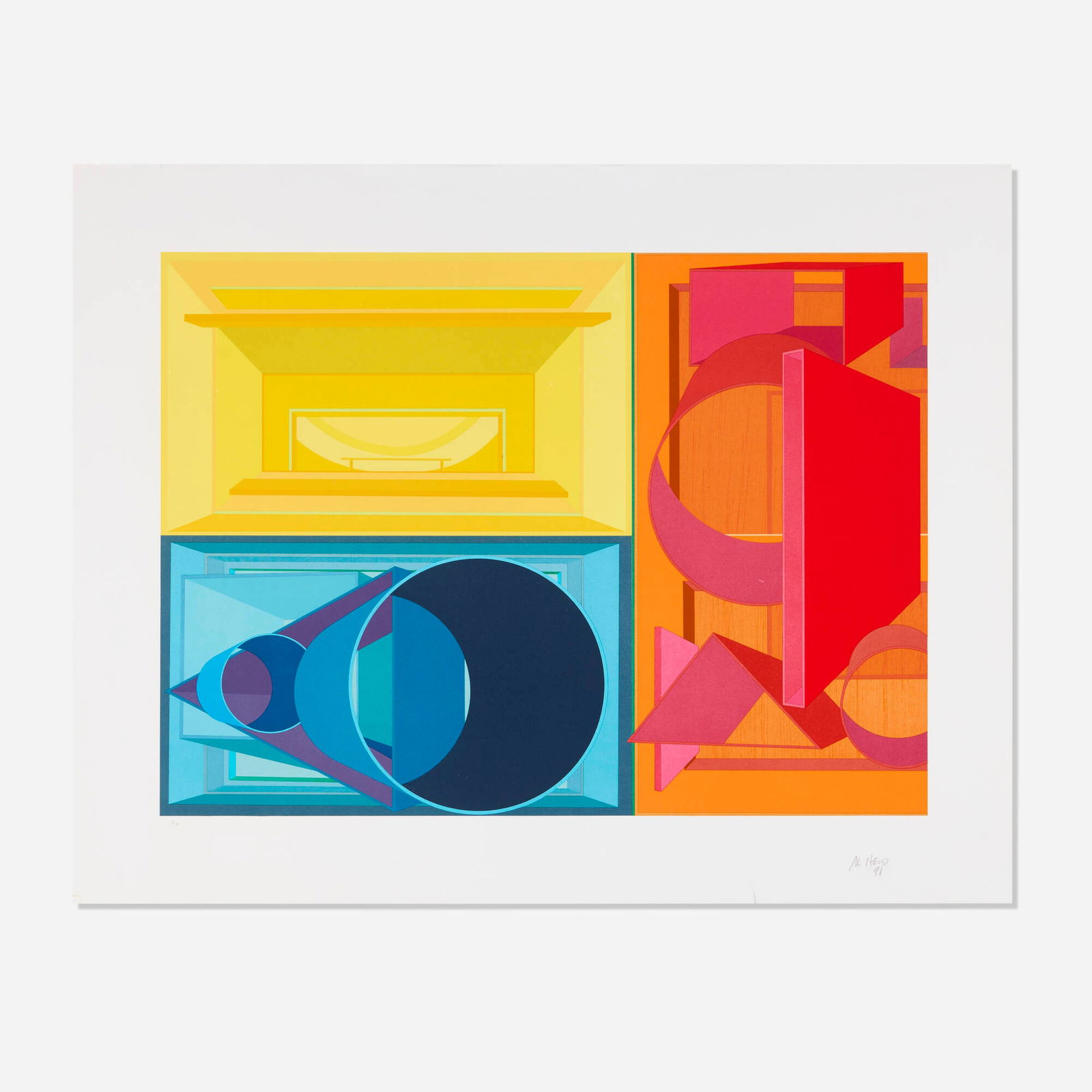 Al Held, Jewel of Dalmatia: Al Held Jewel of Dalmatia 1991lithograph in colors image: 22 h x 30 w in (56 x 76 cm) sheet: 29 h x 36.875 w in (74 x 94 cm) Signed, dated and numbered to lower edge '13/75 Al Held 91'. Thi