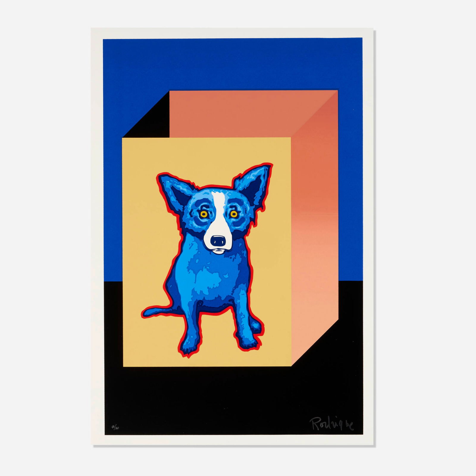 George Rodrigue, Blue Label: George Rodrigue Blue Label 1995screenprint in colors image: 32 h x 20.875 w in (81 x 53 cm) sheet: 33.875 h x 23 w in (86 x 58 cm) Signed and numbered to lower edge '43/50 Rodrigue'. This w