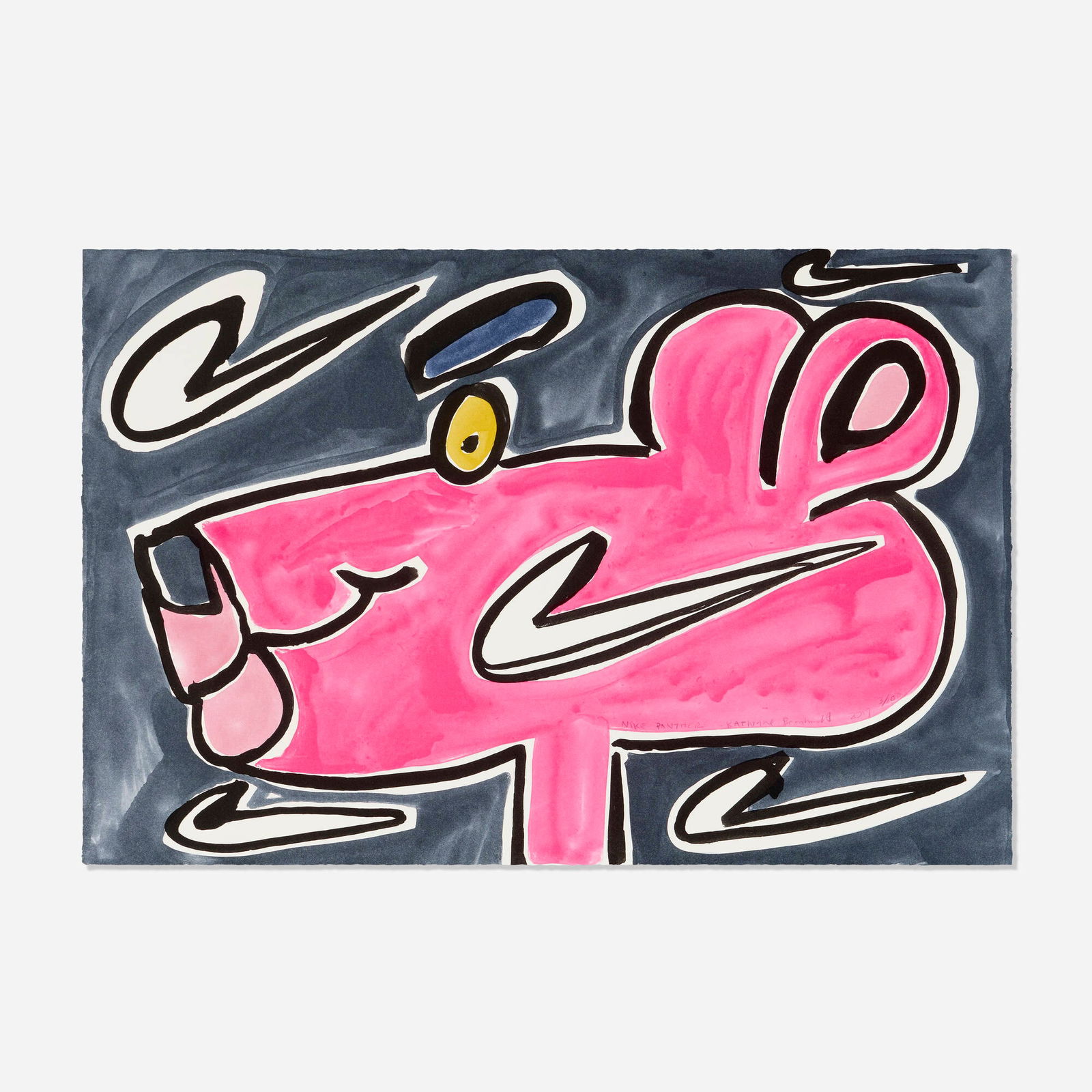 Katherine Bernhardt, Nike Panther: Katherine Bernhardt Nike Panther 2019lithograph in colors 20 h x 30 w in (51 x 76 cm) Signed, titled, dated and numbered to lower right 'Nike Panther Katherine Bernhardt 2019 3/100'. This work