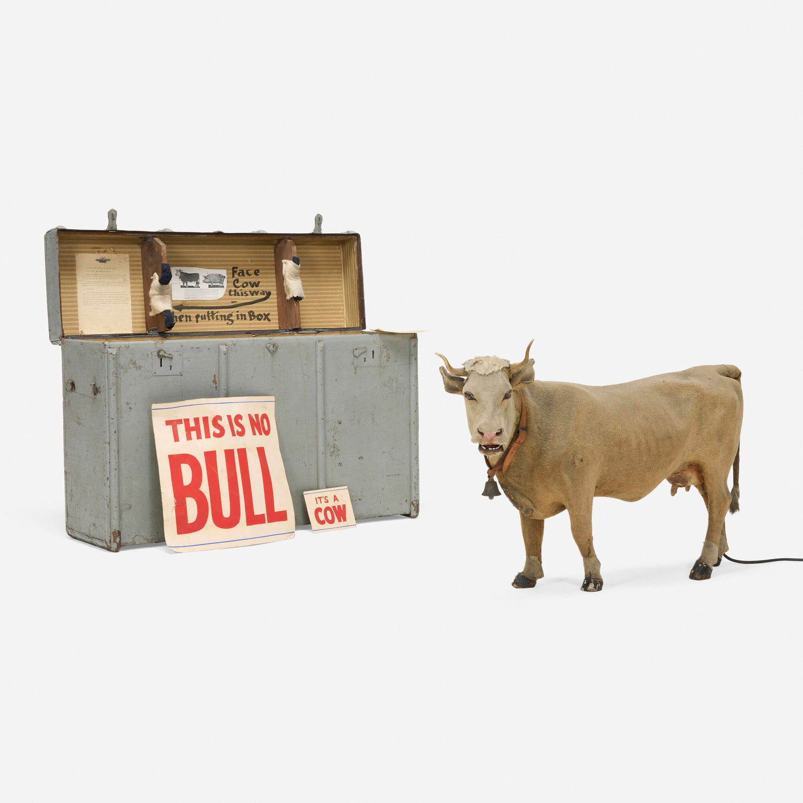 Character Display Company, Antique mechanical cow: Character Display Company Antique mechanical cow c. 1925faux fur, painted plaster, cardboard, motor, lacquered burlap, leather, wood 26 h x 40 w x 12 d in (66 x 102 x 30 cm) This mechanical co