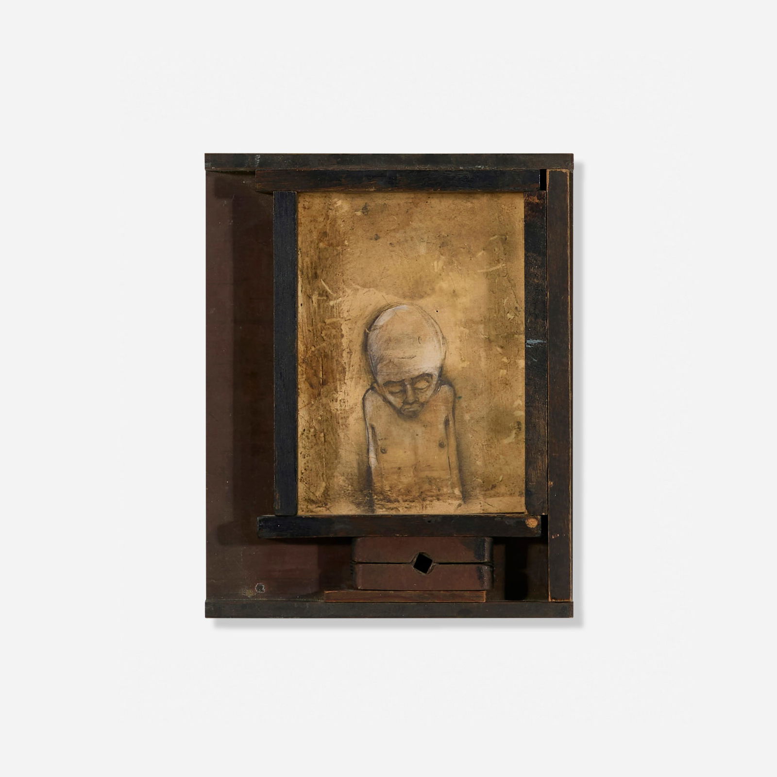 Barry McGee, Untitled: Barry McGee Untitled c. 1993graphite and mixed media on paper, wood, metal 6.75 h x 5.5 w x 0.875 d in (17 x 14 x 2 cm) This work will ship from Los Angeles, California.