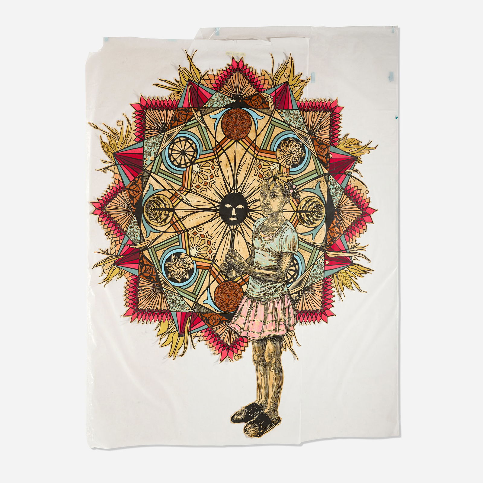 Swoon, Edline: Swoon Edline 2012block print, coffee stain and acrylic gouache on stitched Mylar 102 h x 80 w in (259 x 203 cm) Signed to lower right 'Swoon'. Dated and inscribed to verso 'E.V. 2/12 '.