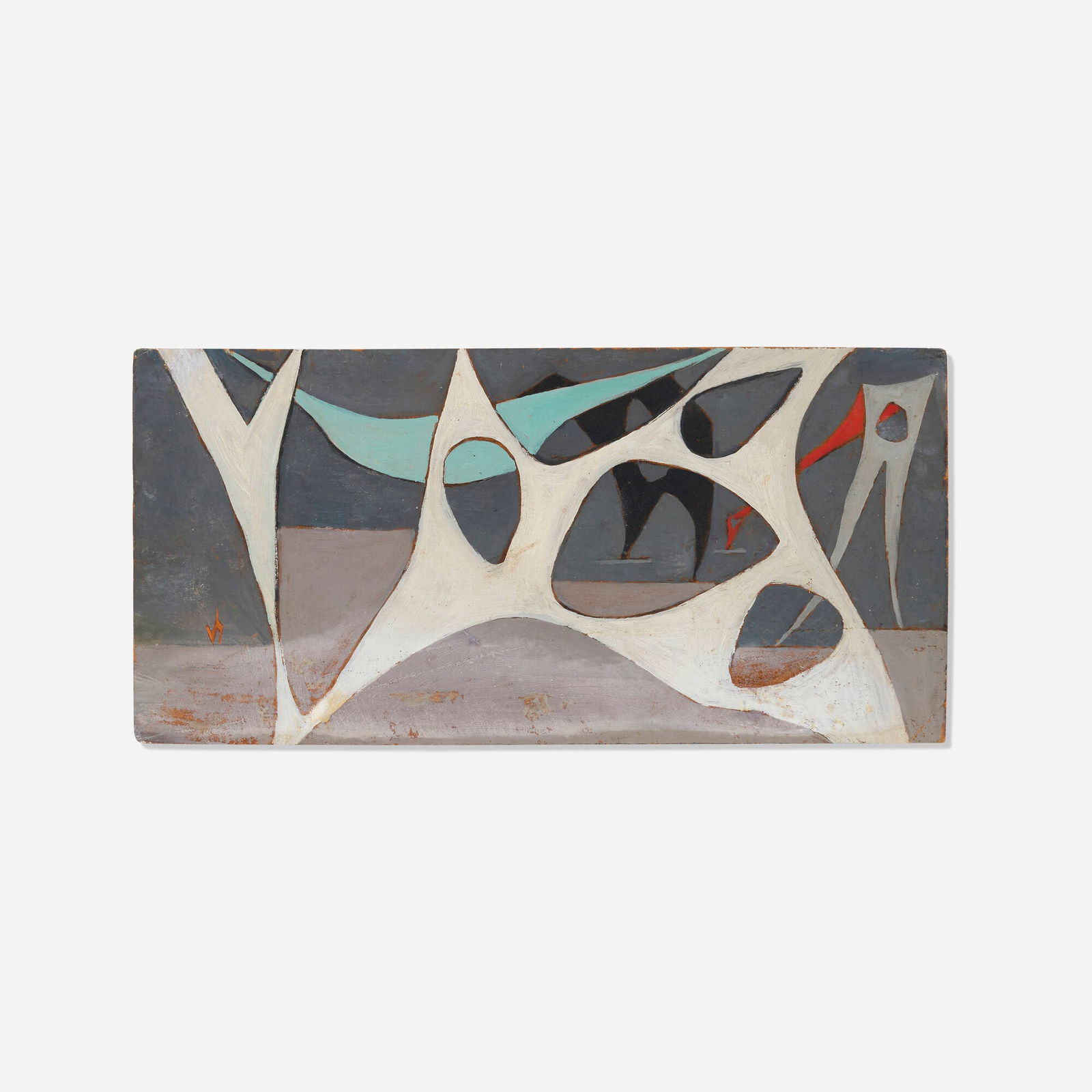 Lorser Feitelson, Magical Space Forms: Lorser Feitelson Magical Space Forms 1948-50oil on Masonite 6 h x 12.125 w in (15 x 31 cm) Signed and dated to verso 'L. Feitelson 1948 to 50'. Provenance: Gift from th