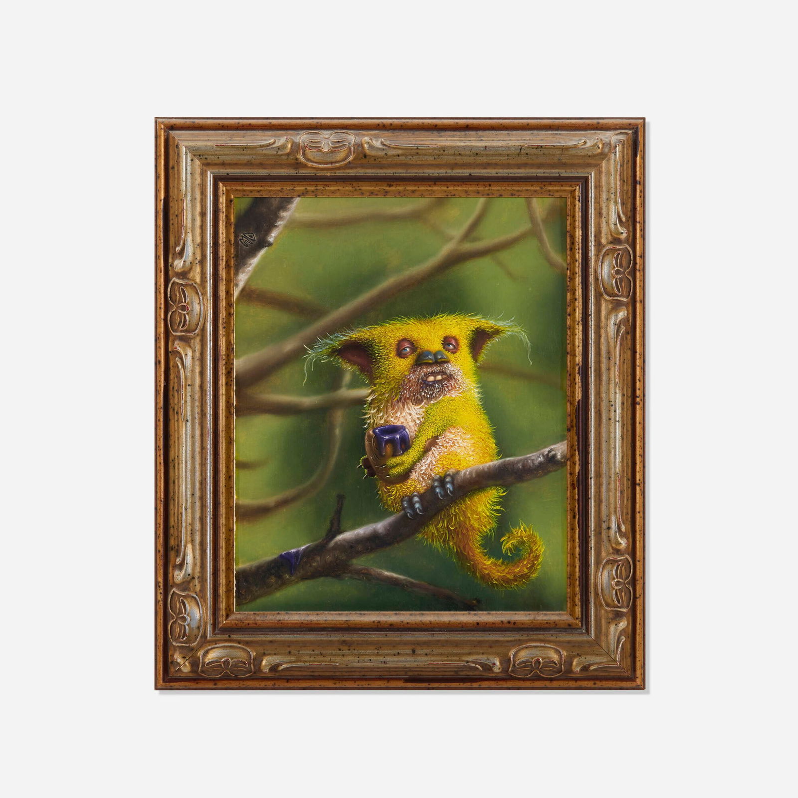 Matt Dangler, The European Yellow Jelly Smuggler: Matt Dangler The European Yellow Jelly Smuggler 2008oil on board 10.25 h x 8 w in (26 x 20 cm) Signed to upper left 'MD'. Provenance: Collection of Shawn and Andrew Hos