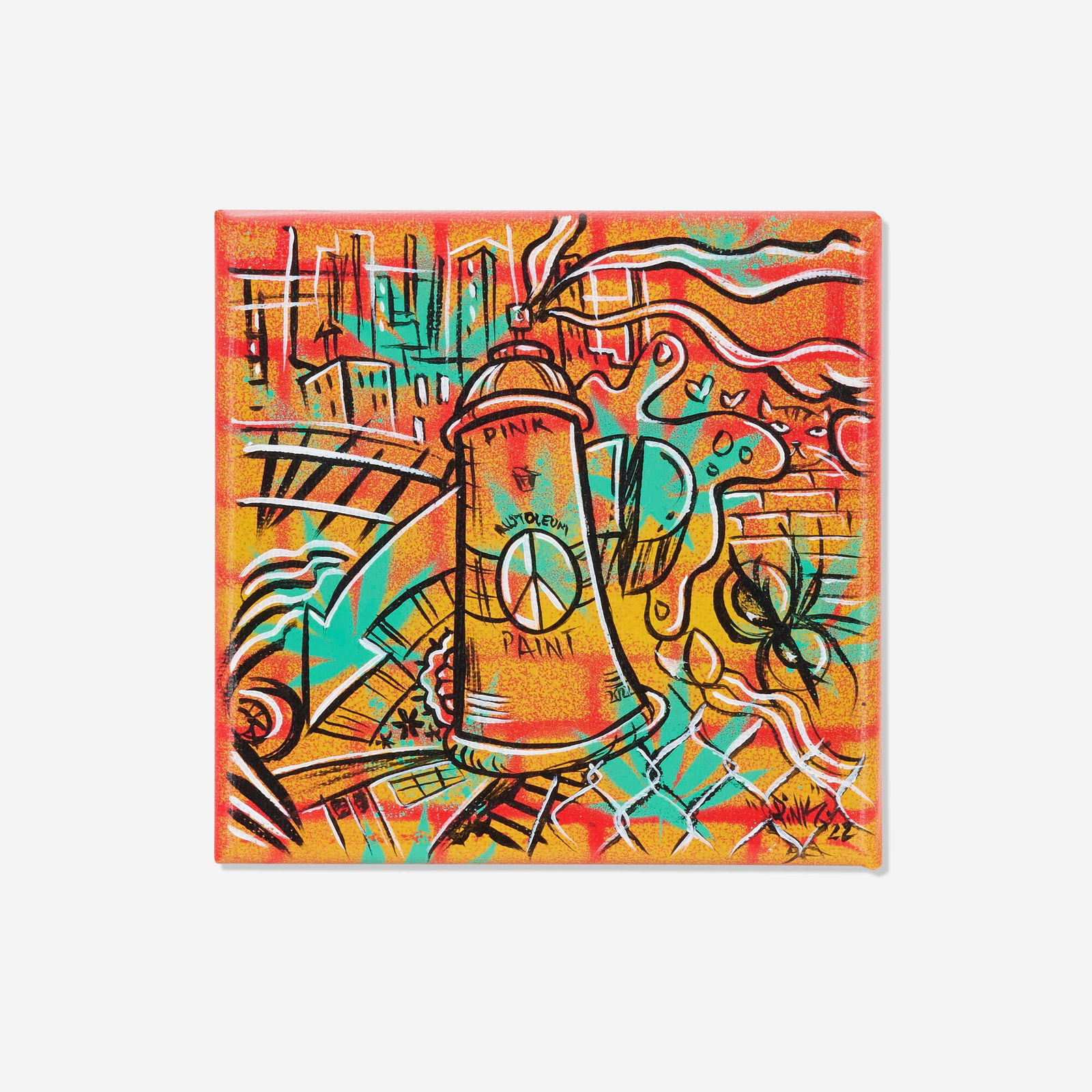 Lady Pink, Untitled: Lady Pink Untitled 2022acrylic and spray paint on canvas 5 h x 5 w in (13 x 13 cm) Signed and dated to lower right 'Pink 22'. Provenance: Collection of Shawn and Andrew