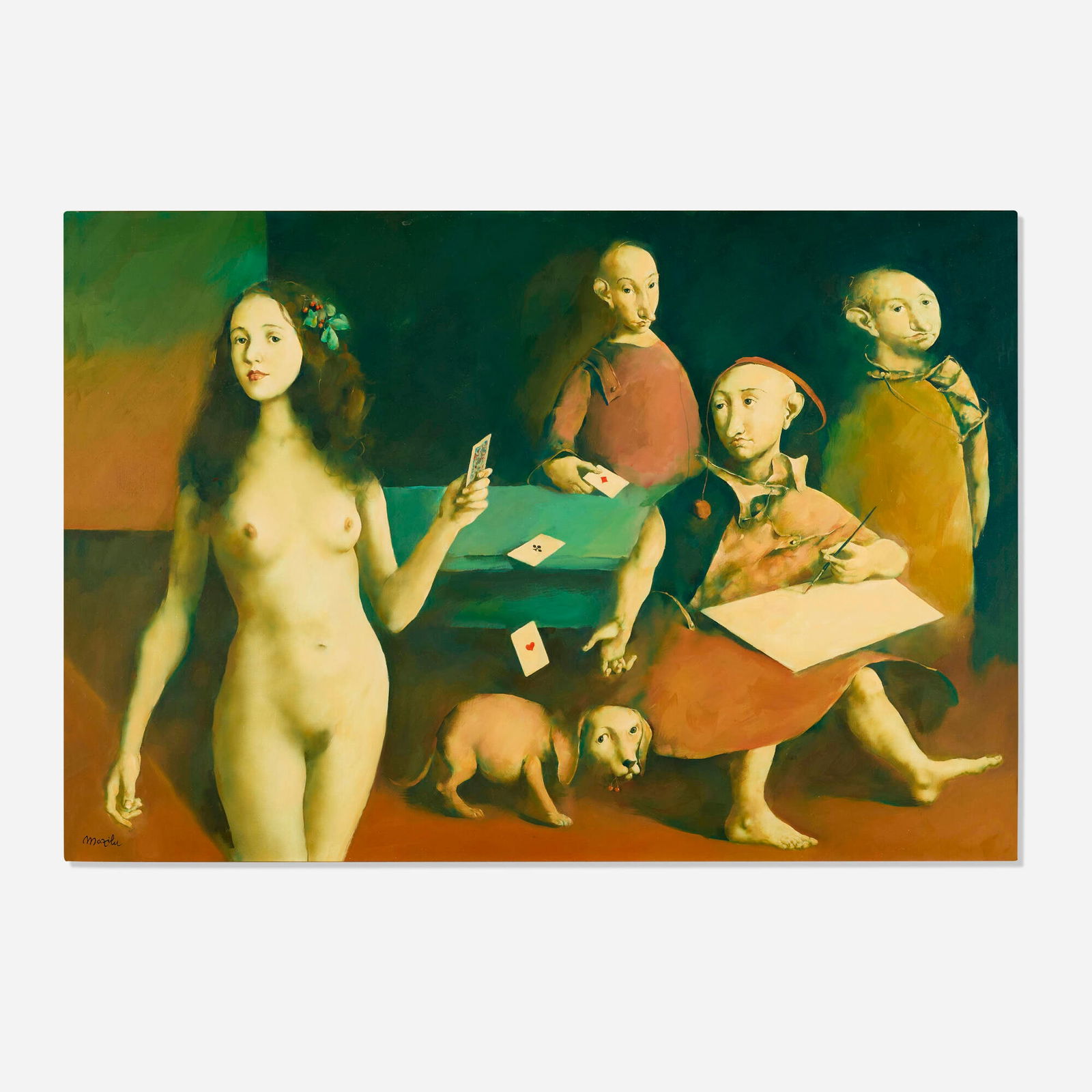 Georges (Gheorghe) Mazilu, La partie de cartes: Georges (Gheorghe) Mazilu La partie de cartes 2006acrylic and airbrush on linen 35.25 h x 51 w in (90 x 130 cm) Signed to lower left 'Mazilu'. Signed, titled and numbered to verso 'Georges Maz