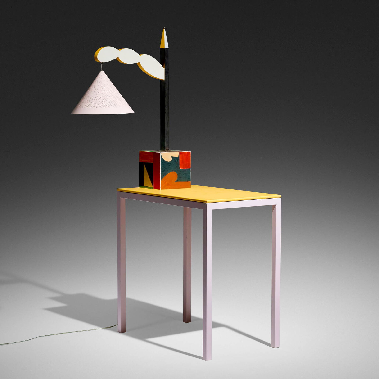 Garry Knox Bennett, Tablelamp #15: Garry Knox Bennett Tablelamp #15 USA, 2000laminate, painted fiberglass, enameled steel, painted wood, nickel-plated brass 62.25 h x 18 w x 29.75 d in (158 x 46 x 76 cm) Table lamp features thr