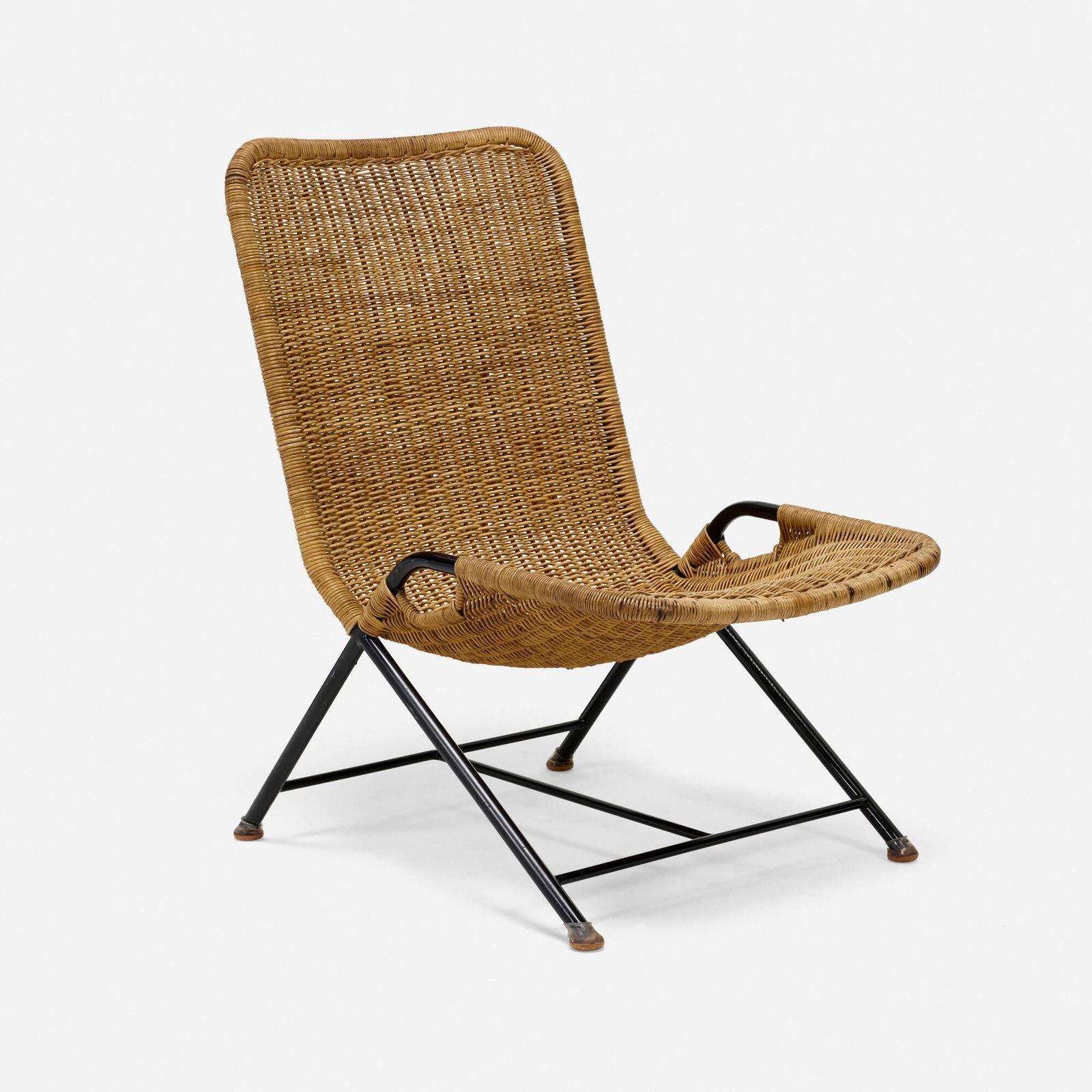 Dirk van Sliedregt, Lounge chair, model 587: Dirk van Sliedregt Lounge chair, model 587 Gebr. JonkersThe Netherlands, 1952rattan, enameled steel 34.5 h x 21.5 w x 30 d in (88 x 55 x 76 cm) Literature: Dirk van S