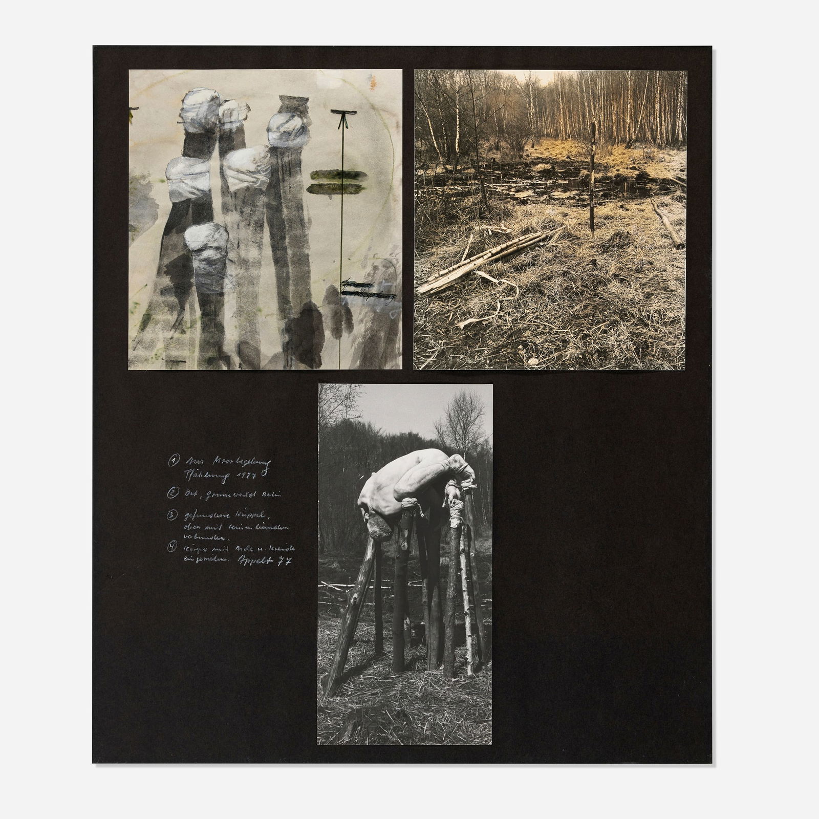 Dieter Appelt, I don't want to elevate myself above the trees (Variant): Dieter Appelt I don't want to elevate myself above the trees (Variant) 1977gelatin silver print, conte crayon, ink and gouache on paper collage on paper 25.75 h x 22.25 w in (65 x 57 cm) Signe