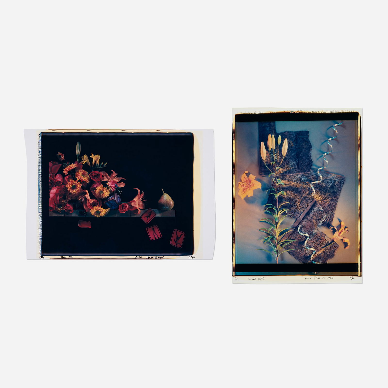 Olivia Parker, The West Wall; Shelf Life (two works): Olivia Parker The West Wall; Shelf Life (two works) 1985unique large-format Polaroid Polacolor prints image (each): 24 h x 20 w in (61 x 51 cm) sheet (largest): 22 h x 32.875 w in (56 x 84 cm)