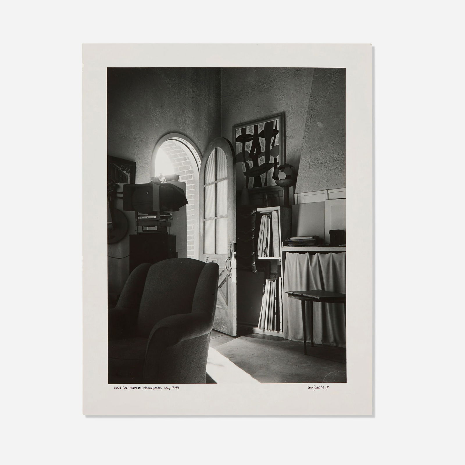 Lou Jacobs Jr., Man Ray Studio, Hollywood, CA: Lou Jacobs Jr. Man Ray Studio, Hollywood, CA 1949 / printed latergelatin silver print image: 11.75 h x 8.875 w in (30 x 23 cm) sheet: 14 h x 11 w in (36 x 28 cm) Signed, titled and dated to