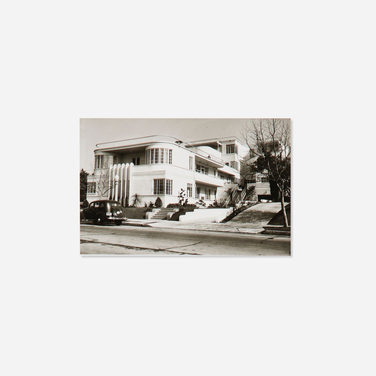 Julius Shulman, Art Deco Apartment Building, Los Angeles: Julius Shulman Art Deco Apartment Building, Los Angeles 1935 / printed 2004gelatin silver print image: 2.25 h x 3.5 w in (6 x 9 cm) sheet: 10 h x 8.5 w in (25 x 22 cm) Signed to lower right