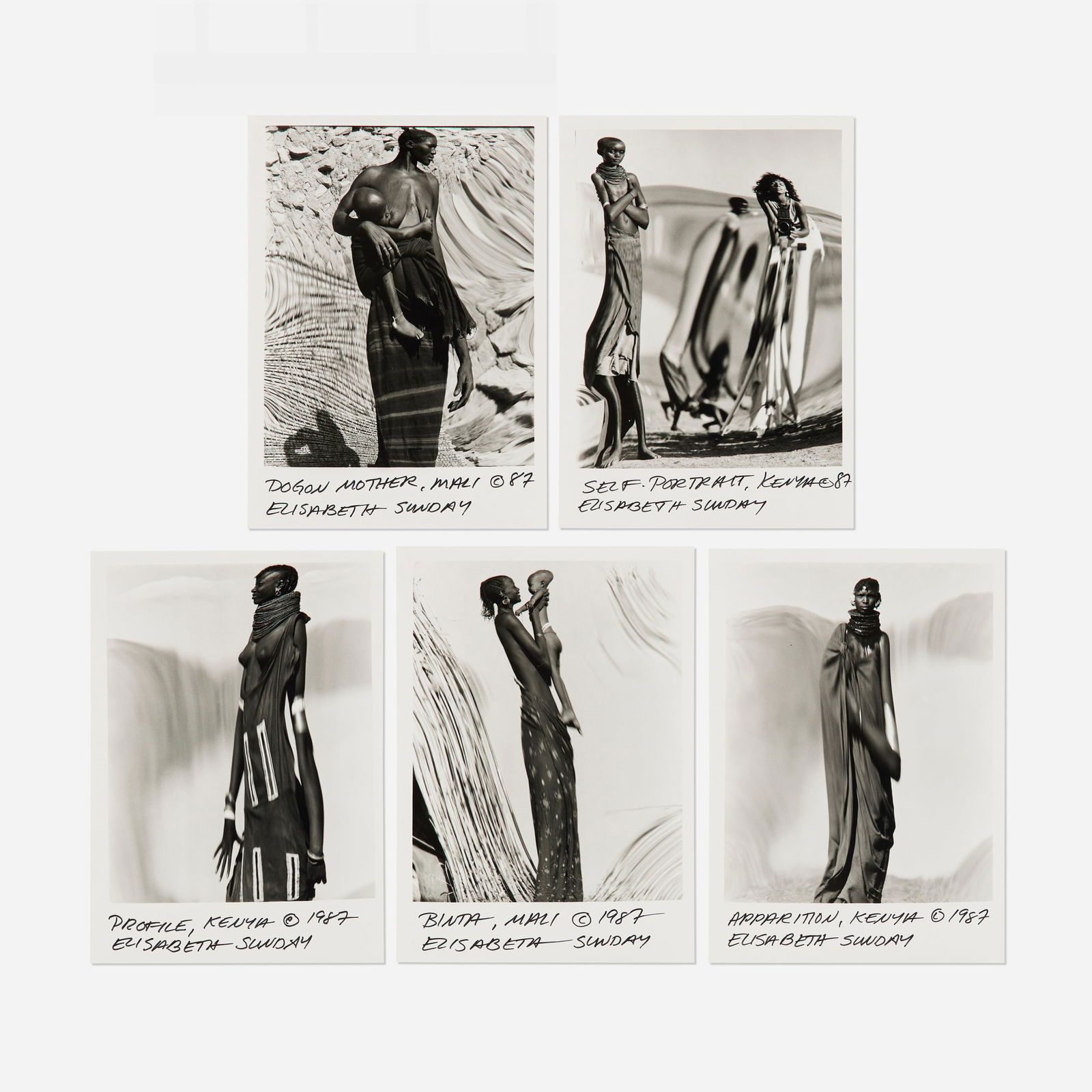 Elisabeth Sunday, Five works from the African portfolio: Elisabeth Sunday Five works from the African portfolio 1987gelatin silver print image: 5.627 h x 4.5 w in (14 x 11 cm) sheet: 7 h x 5 w in (18 x 13 cm) Signed, titled, dated and inscribed t