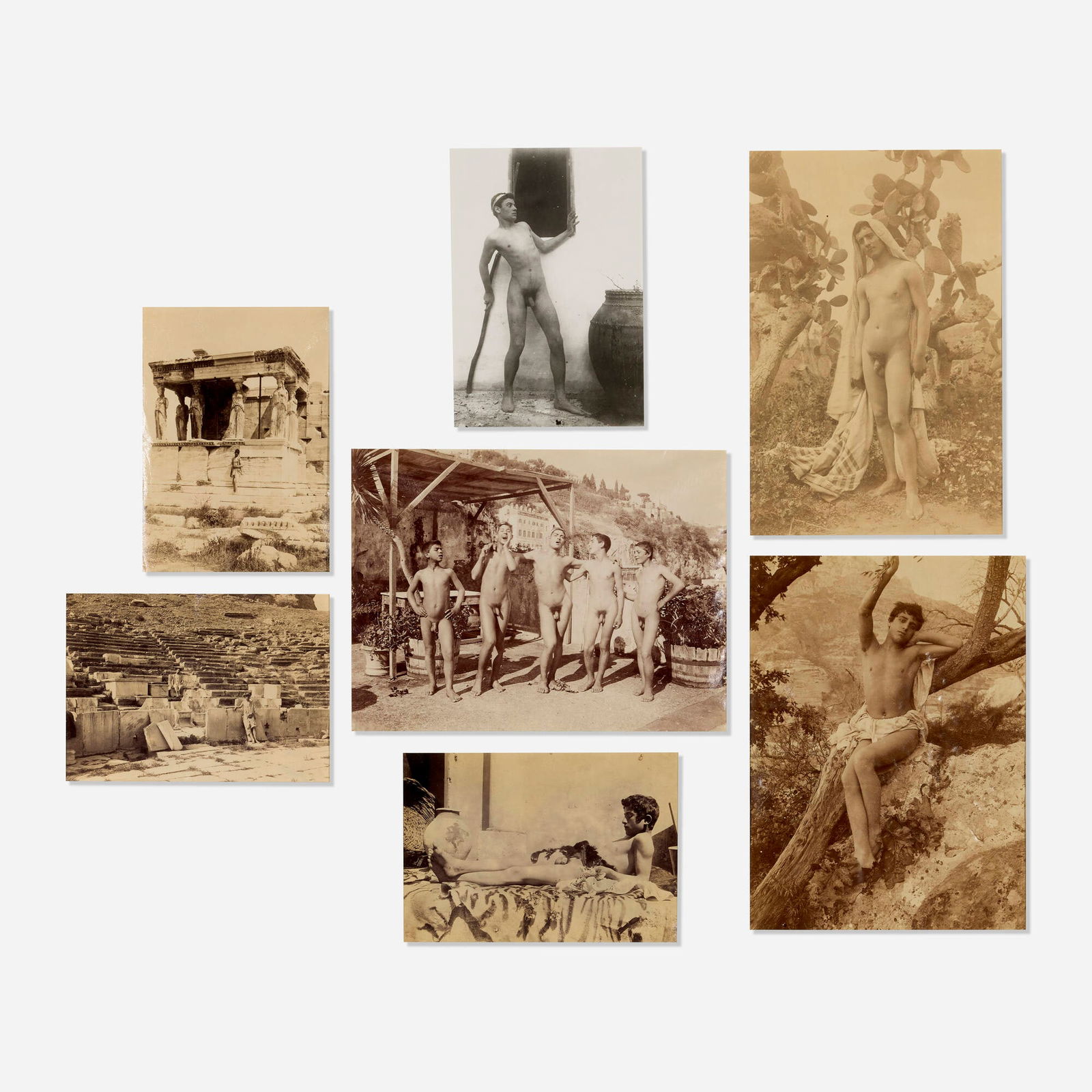 Wilhelm von Gloeden, Collection of seven photographs: Wilhelm von Gloeden Collection of seven photographs gelatin silver prints largest: 9.125 h x 6.125 w in (23 x 16 cm) smallest: 4.625 h x 6.375 w in (12 x 16 cm) This work will ship f
