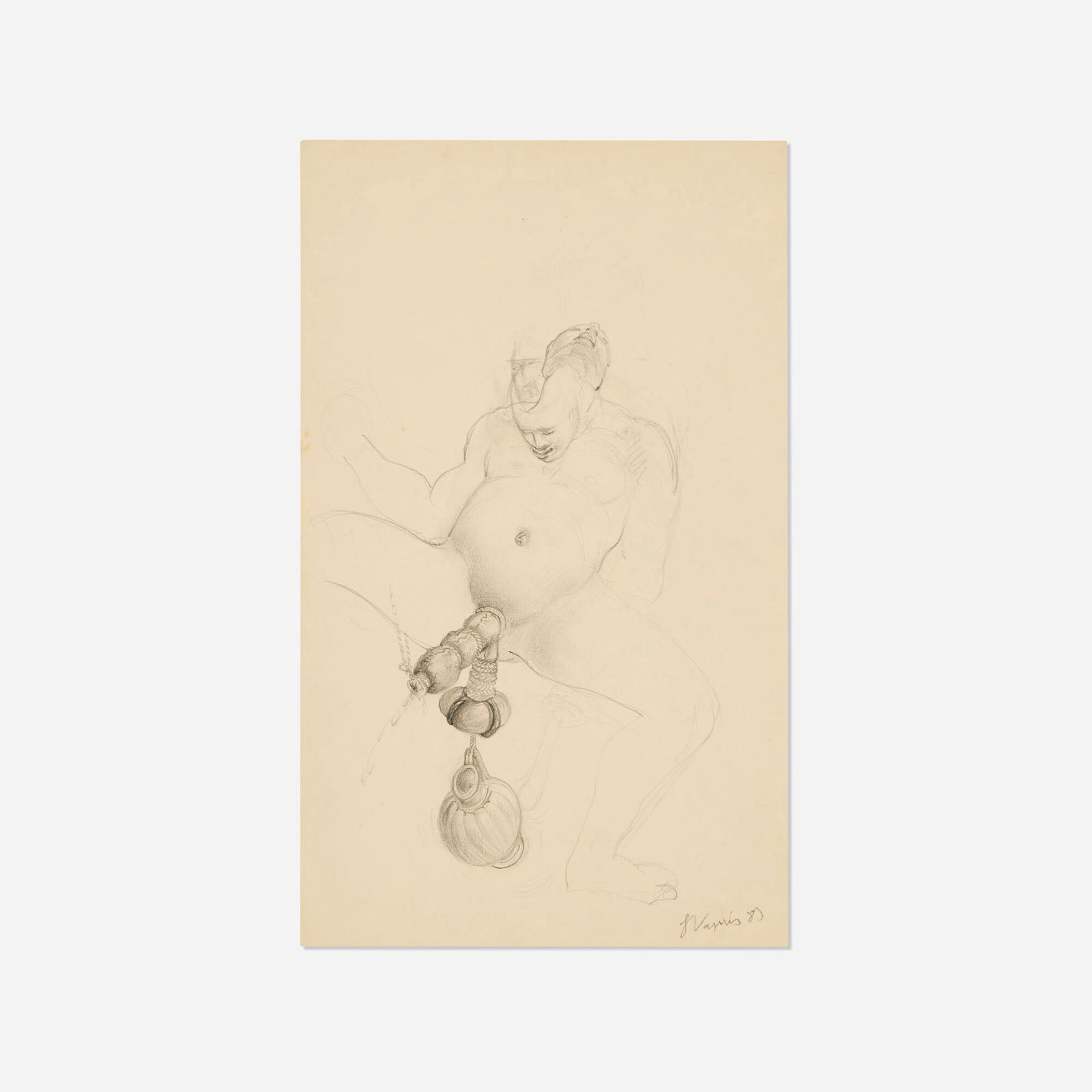 Yiannis Nomikos, Untitled (Punishment): Yiannis Nomikos Untitled (Punishment) 1989graphite on paper 14 h x 8.5 w in (36 x 22 cm) Signed and dated to lower right 'Y Nomikos 89'. This work will ship from Lambertvil