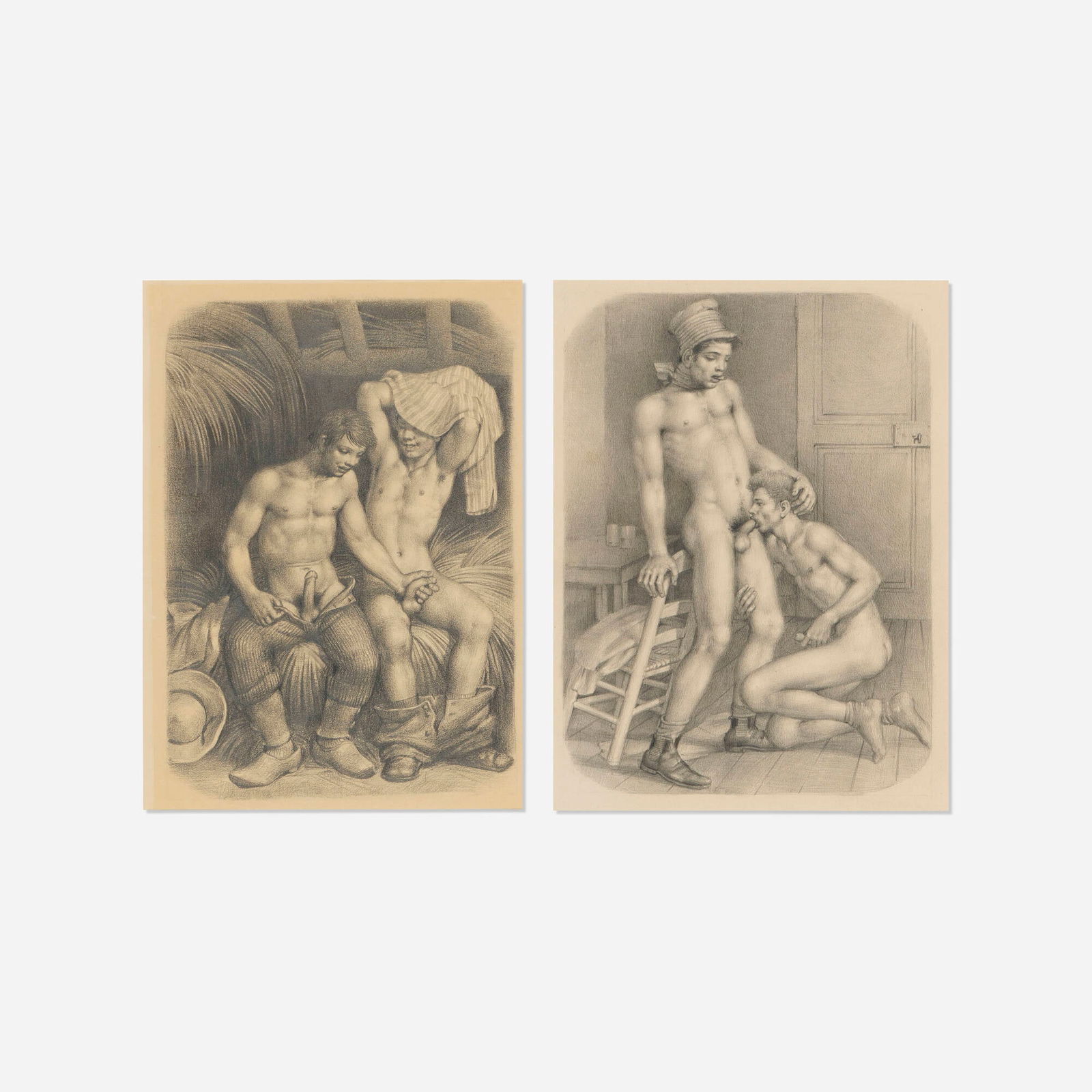Artist Unknown, Erotic drawing (two works): Artist Unknown Erotic drawing (two works) graphite on paper 16.375 h x 12.75 w in (42 x 32 cm) This work will ship from Lambertville, New Jersey.
