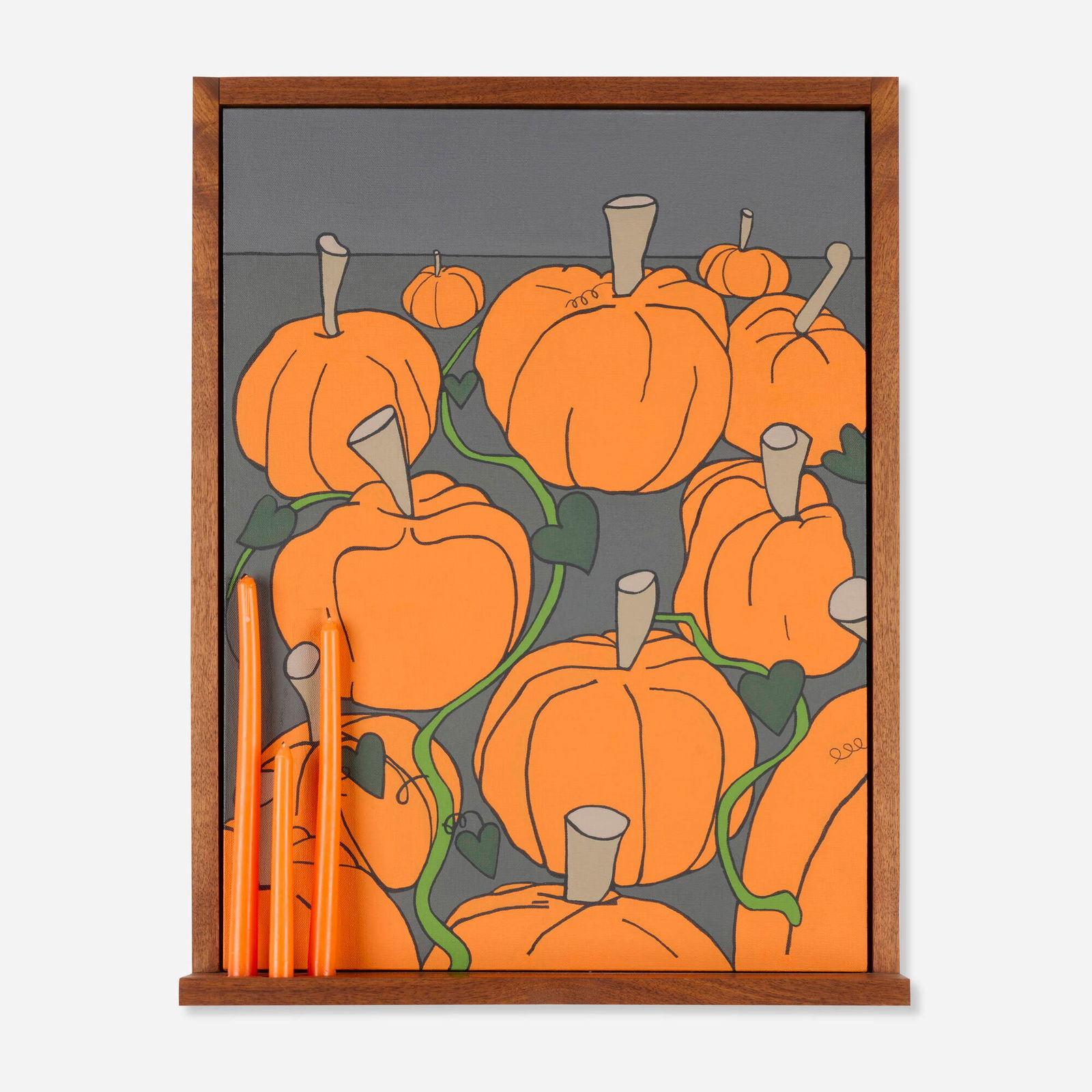 Sean Gannon, The Pumpkin Patch (Candle Holder): Sean Gannon The Pumpkin Patch (Candle Holder) 2022acrylic on linen in walnut artist-made frame with candles 25.75 h x 20 w x 5 d in (65 x 51 x 13 cm) Signed and titled to verso 'The Pumpkin Pa