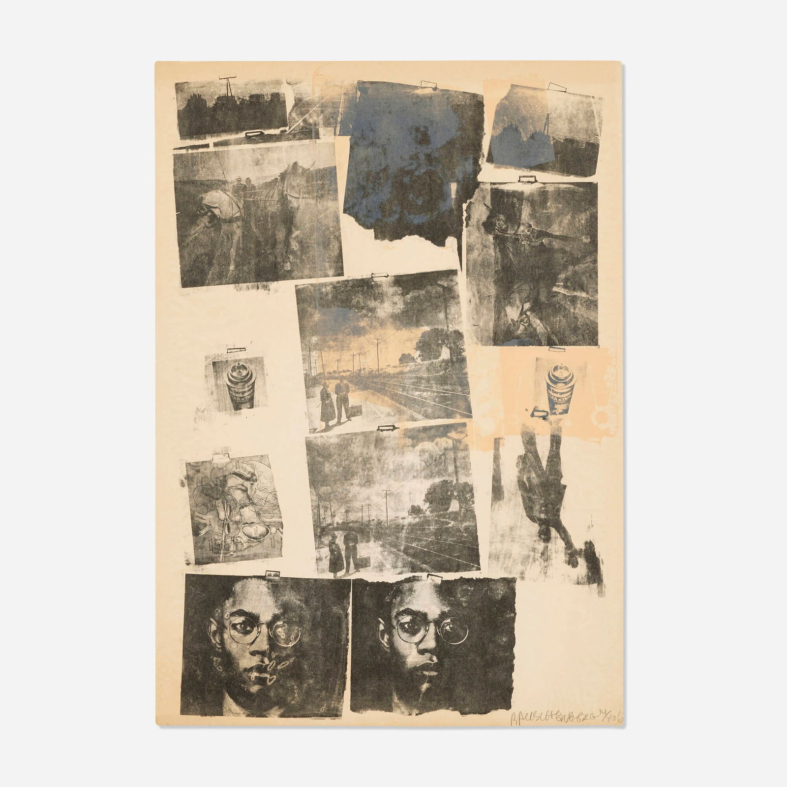 Robert Rauschenberg, Landmark: Robert Rauschenberg Landmark 1968lithograph in colors on German Copperplate image: 40.5 h x 27.5 w in (103 x 70 cm) sheet: 42.75 h x 30 w in (109 x 76 cm) Signed, dated and numbered to lowe