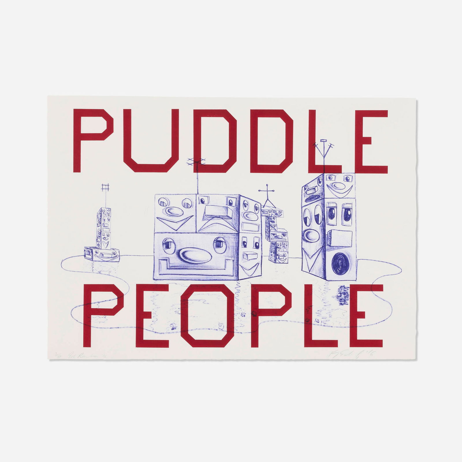 Ed Ruscha and Kenny Scharf, Puddle People: Ed Ruscha and Kenny Scharf Puddle People 2016lithograph in colors image: 19.75 h x 28.25 w in (50 x 72 cm) sheet: 22 h x 30.5 w in (56 x 77 cm) Signed, dated and numbered to lower edge '3/3