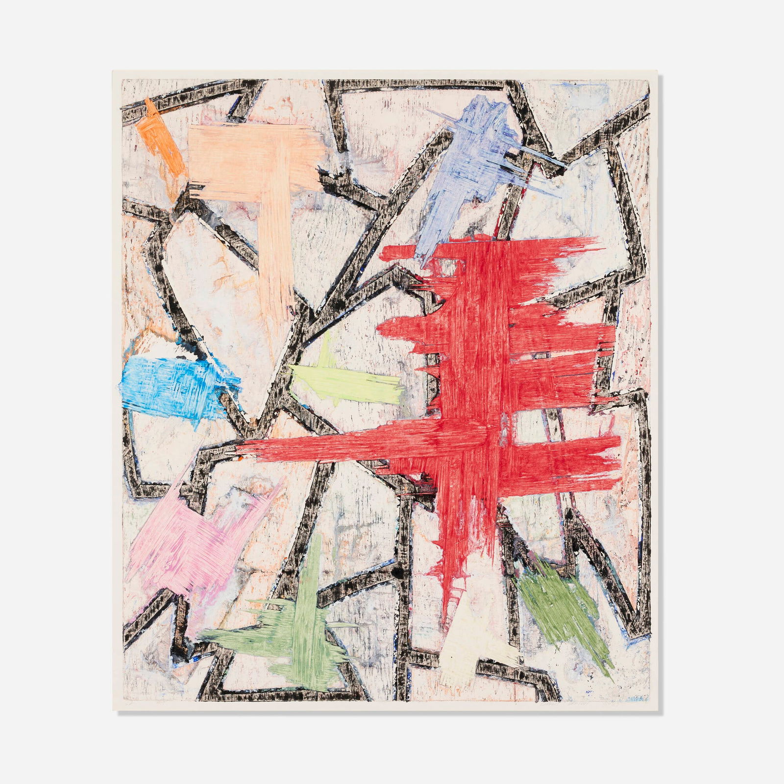 Charles Arnoldi, Untitled (89.MP.63): Charles Arnoldi Untitled (89.MP.63) 1989oil on woodblock monoprint in colors image: 43.5 h x 36.75 w in (110 x 93 cm) sheet (sight): 44.5 h x 38 w in (113 x 97 cm) Signed, dated and inscrib