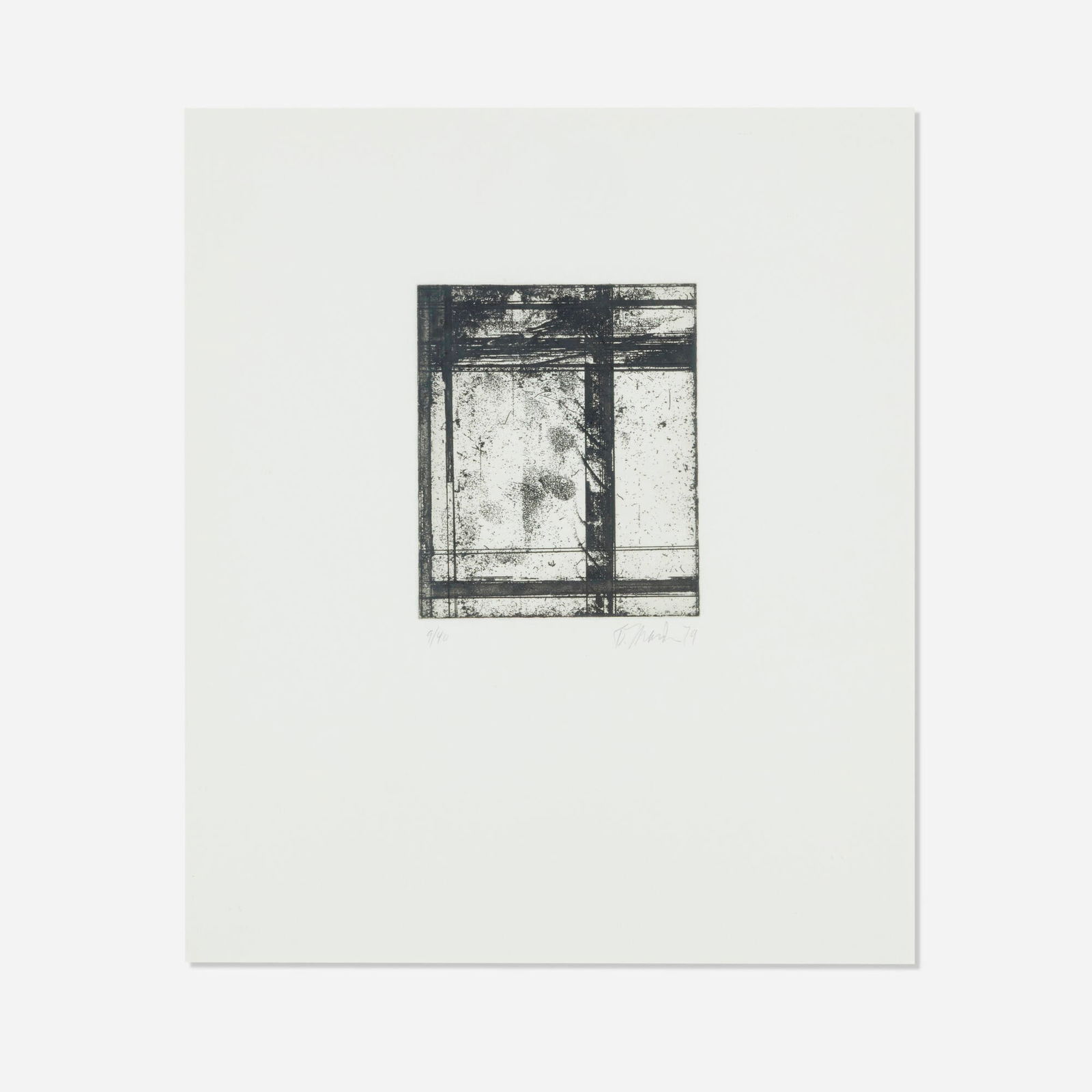 Brice Marden, The Skowhegan Print: Brice Marden The Skowhegan Print 1979etching and aquatint on BFK Rives image: 7 h x 5 w in (18 x 13 cm) sight: 15.25 h x 13 w in (39 x 33 cm) Signed, dated and numbered to lower edge '9/40
