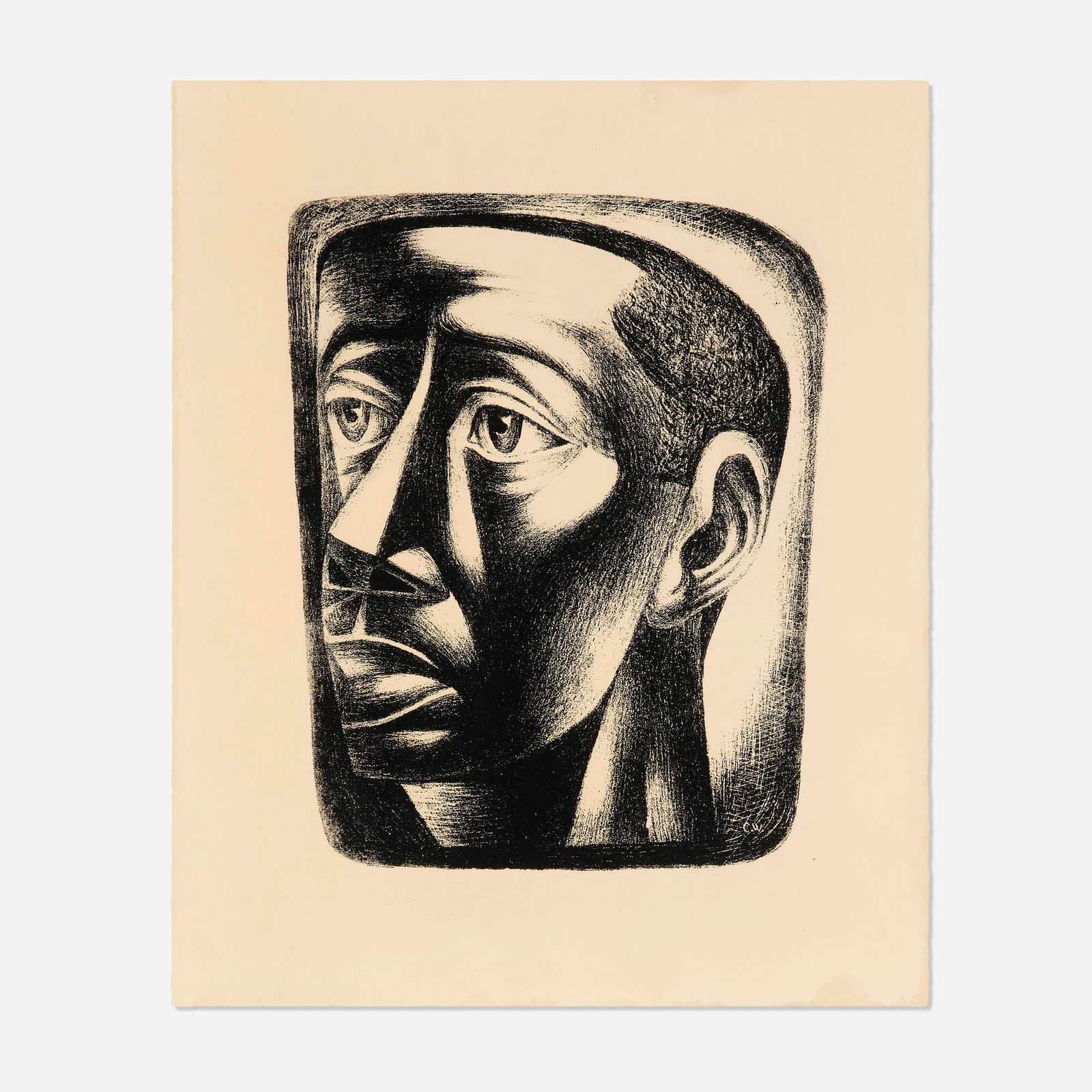Charles White, Joven (Youth): Charles White Joven (Youth) 1946lithograph on Fabriano image: 12.5 h x 10.25 w in (32 x 26 cm) sheet: 17.5 h x 14.25 w in (44 x 36 cm) This work is from the edition of unknown size printed