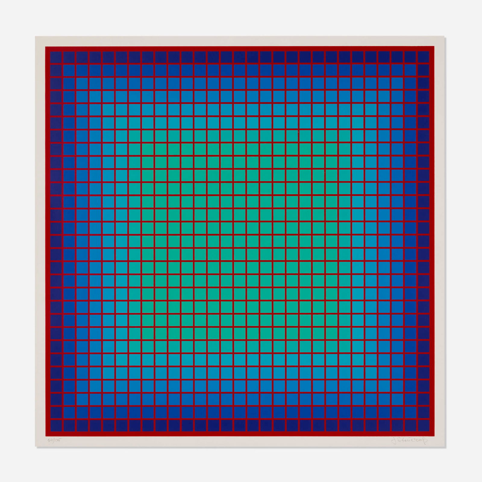Julian Stanczak, Conferring Blue: Julian Stanczak Conferring Blue 1981screenprint in colors image: 23.625 h x 23.625 w in (60 x 60 cm) sheet: 25 h x 25 w in (63 x 63 cm) Signed and numbered to lower edge '54/175 J Stanczak'