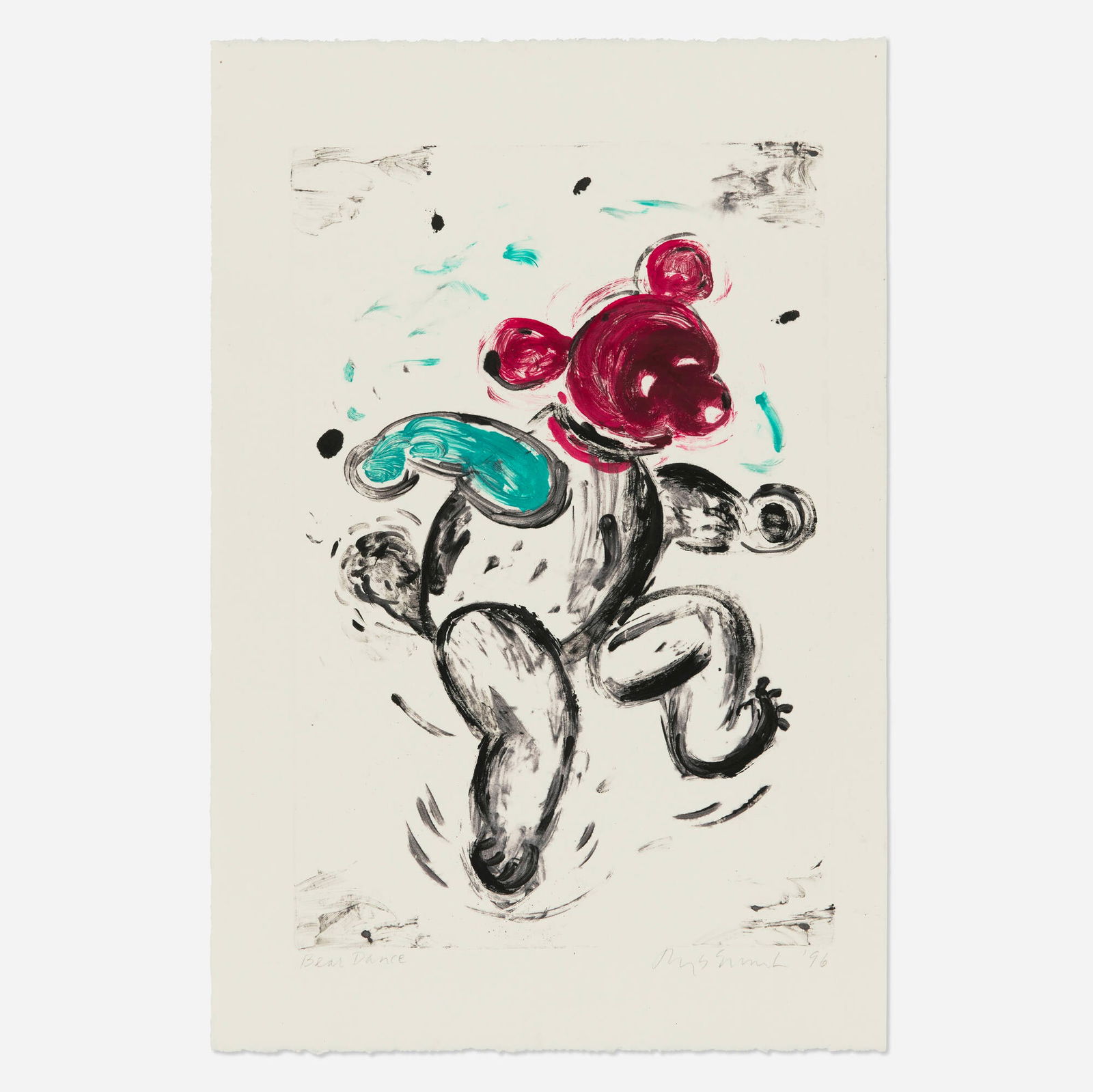 Jaune Quick-to-See Smith, Bear Dance: Jaune Quick-to-See Smith Bear Dance 1996monoprint image: 17.75 h x 12 w in (45 x 30 cm) sheet: 22.5 h x 15 w in (57 x 38 cm) Signed, titled and dated to lower edge 'Bear Dance Jaune Smith '