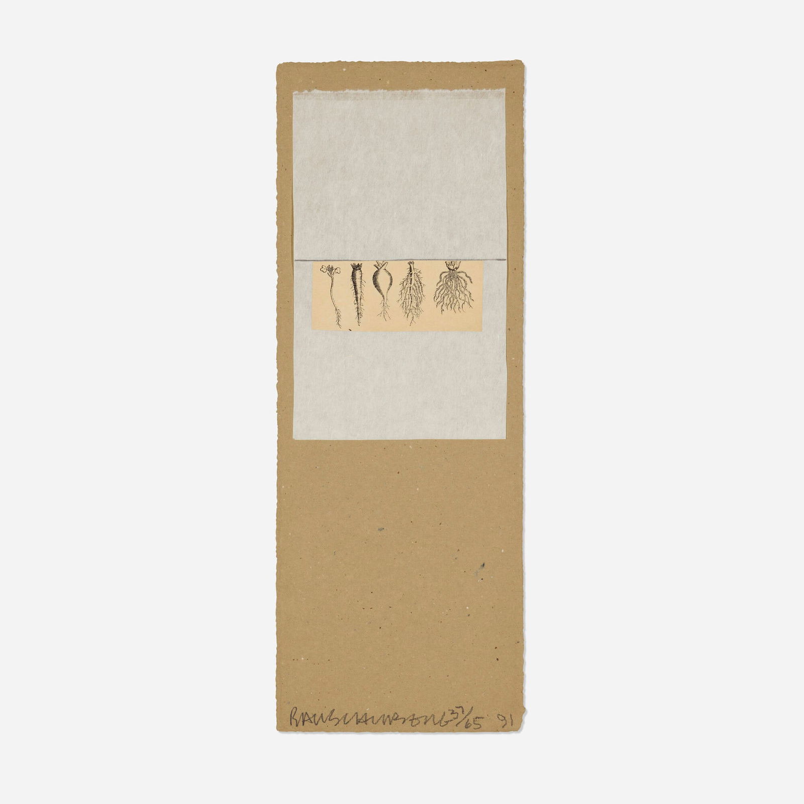 Robert Rauschenberg, Untitled (from the Shirtboards, Morocco, Italy '52 portfolio): Robert Rauschenberg Untitled (from the Shirtboards, Morocco, Italy '52 portfolio) 1991mixed media print in colors with collage on handmade and heavy board paper 21 h x 7.75 w in (53 x 20 cm) S