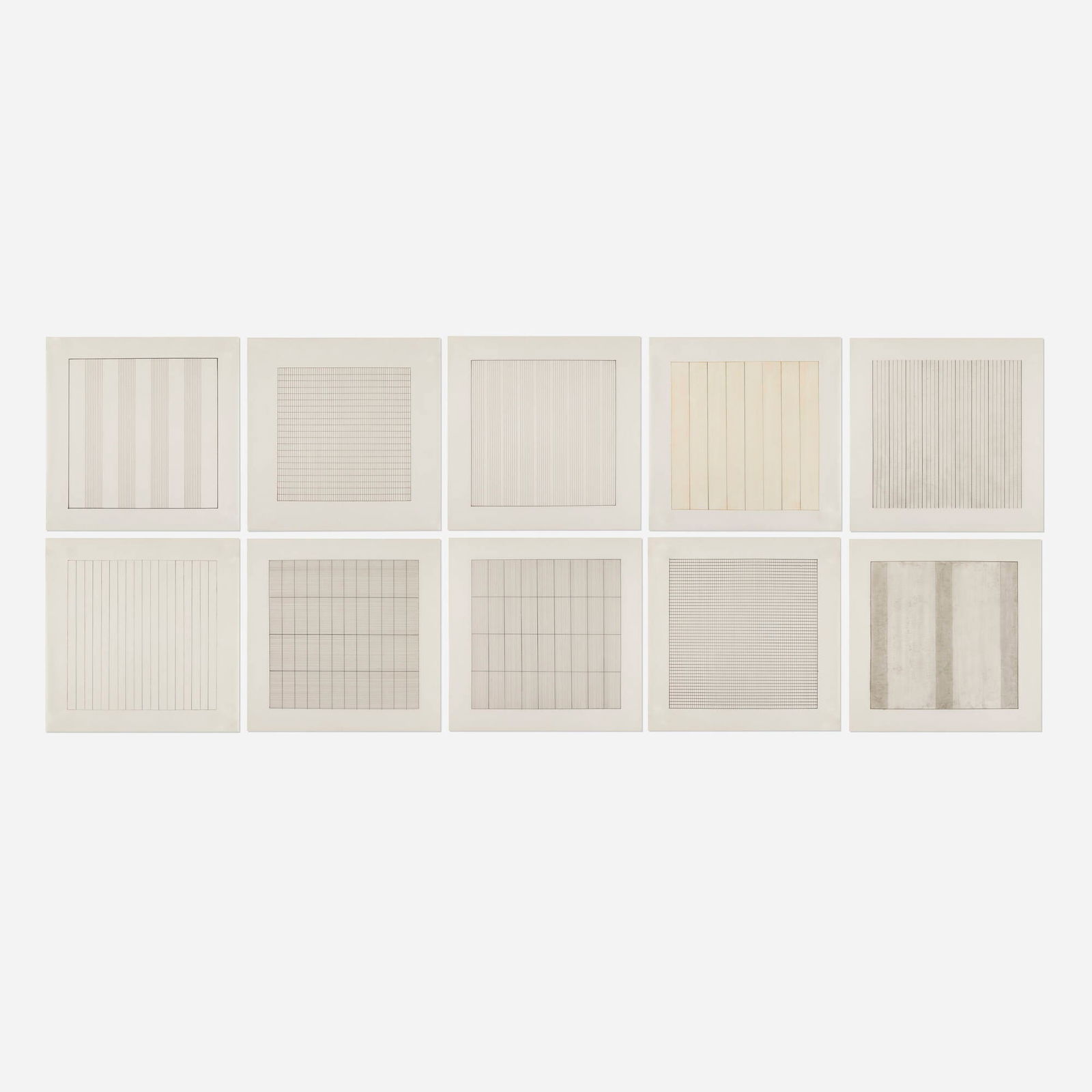 Agnes Martin, Paintings and Drawings: Stedelijk Museum Portfolio: Agnes Martin Paintings and Drawings: Stedelijk Museum Portfolio 1990lithograph on vellum parchment, book image (each): 9 h x 9 w in (23 x 23 cm) sheet (each): 11.75 h x 11.75 w in (30 x 30 cm)