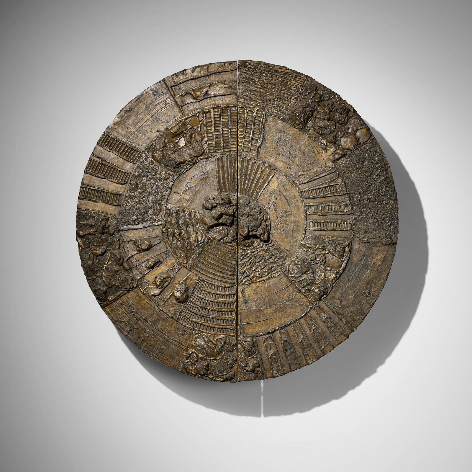 Paul Evans, Sculpted Bronze wall-mounted bar cabinet, model PE 122: Paul Evans Sculpted Bronze wall-mounted bar cabinet, model PE 122 Paul Evans Studio for DirectionalUSA, 1969bronzed resin over wood 72.5 h x 72.5 w x 20.25 d in (184 x 184 x 51 cm) Disc