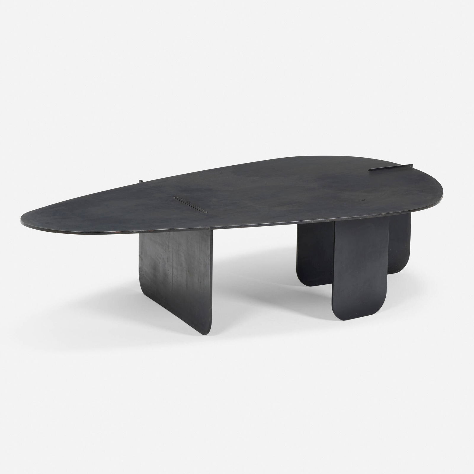 J.M. Szymanski, Coffee Table No. 15: J.M. Szymanski Coffee Table No. 15 USA, c. 2015patinated steel 16.25 h x 69 w x 42 d in (41 x 175 x 107 cm) Metal manufacturer's label to underside 'J.M. Szymanski Made in N.Y.C.'.