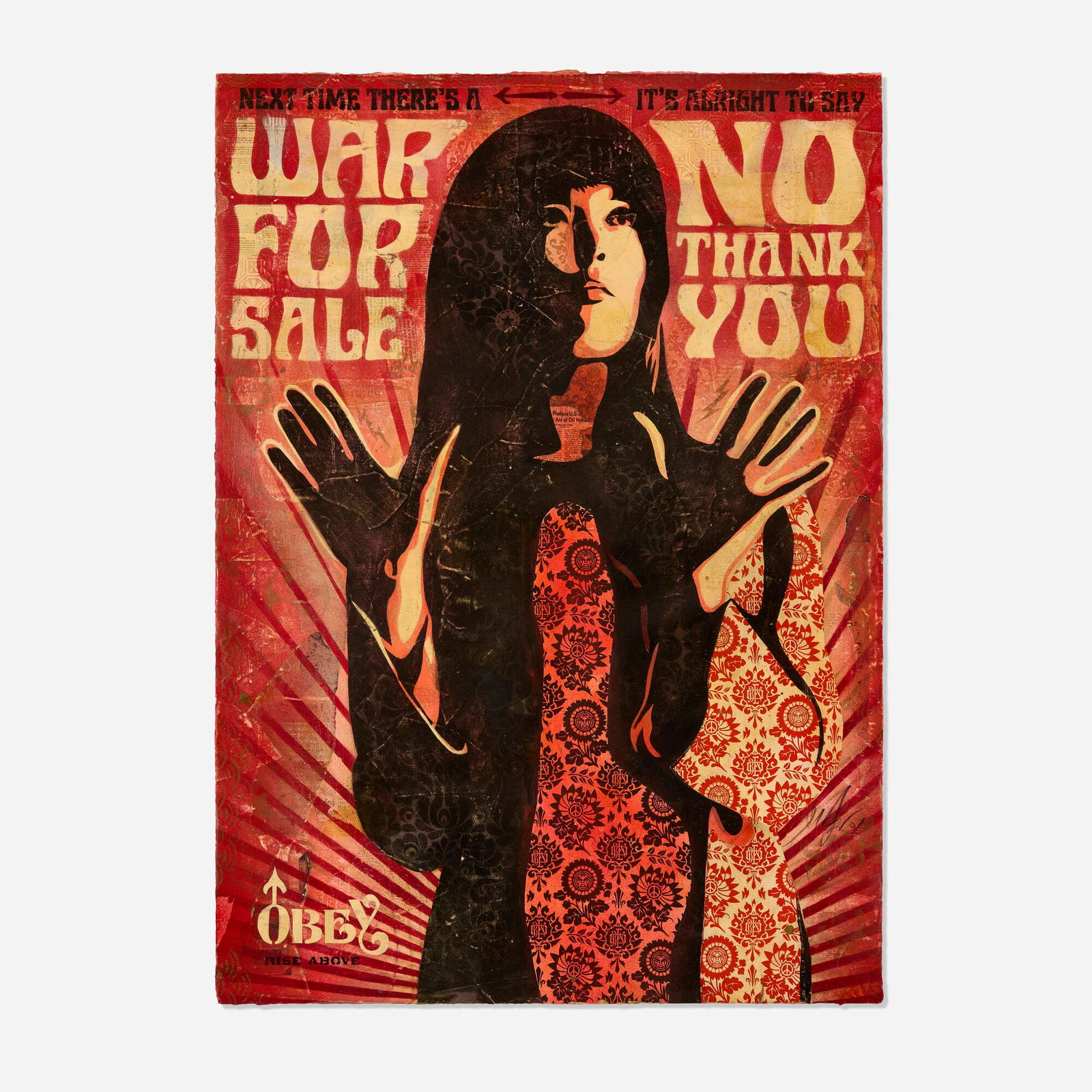 Shepard Fairey, War for Sale: Shepard Fairey War for Sale 2007screenprint in colors and mixed media collage on paper 41.5 h x 29.75 w in (105 x 76 cm) Signed and dated to lower right 'Shepard Fairey 07'. This work is a uni