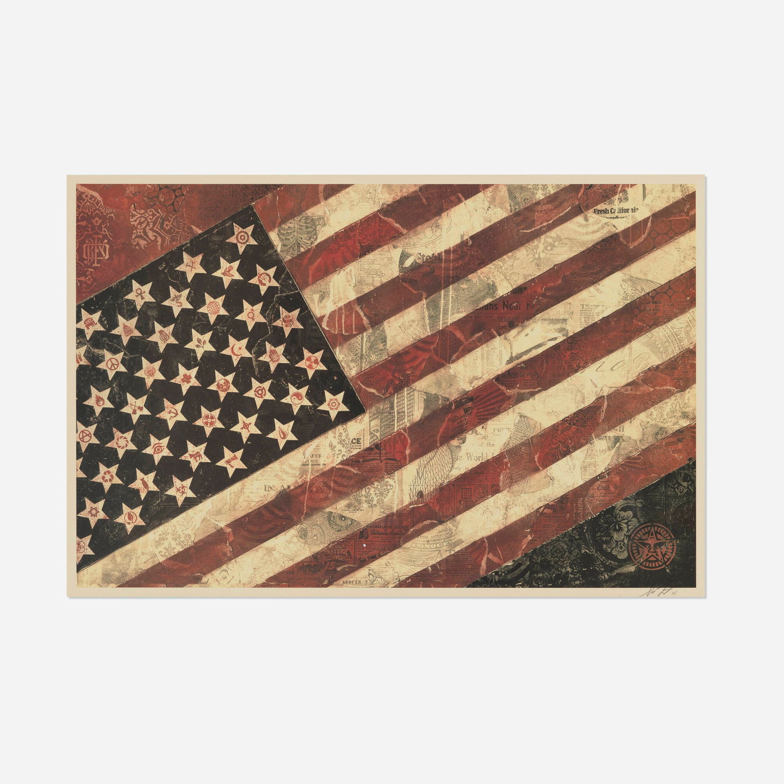 Shepard Fairey, May Day - Flag 1: Shepard Fairey May Day - Flag 1 2011offset lithograph in colors image: 22.375 h x 34.5 w in (57 x 88 cm) sight: 23.5 h x 35.625 w in (60 x 90 cm) Signed and dated to lower margin 'Shepard F