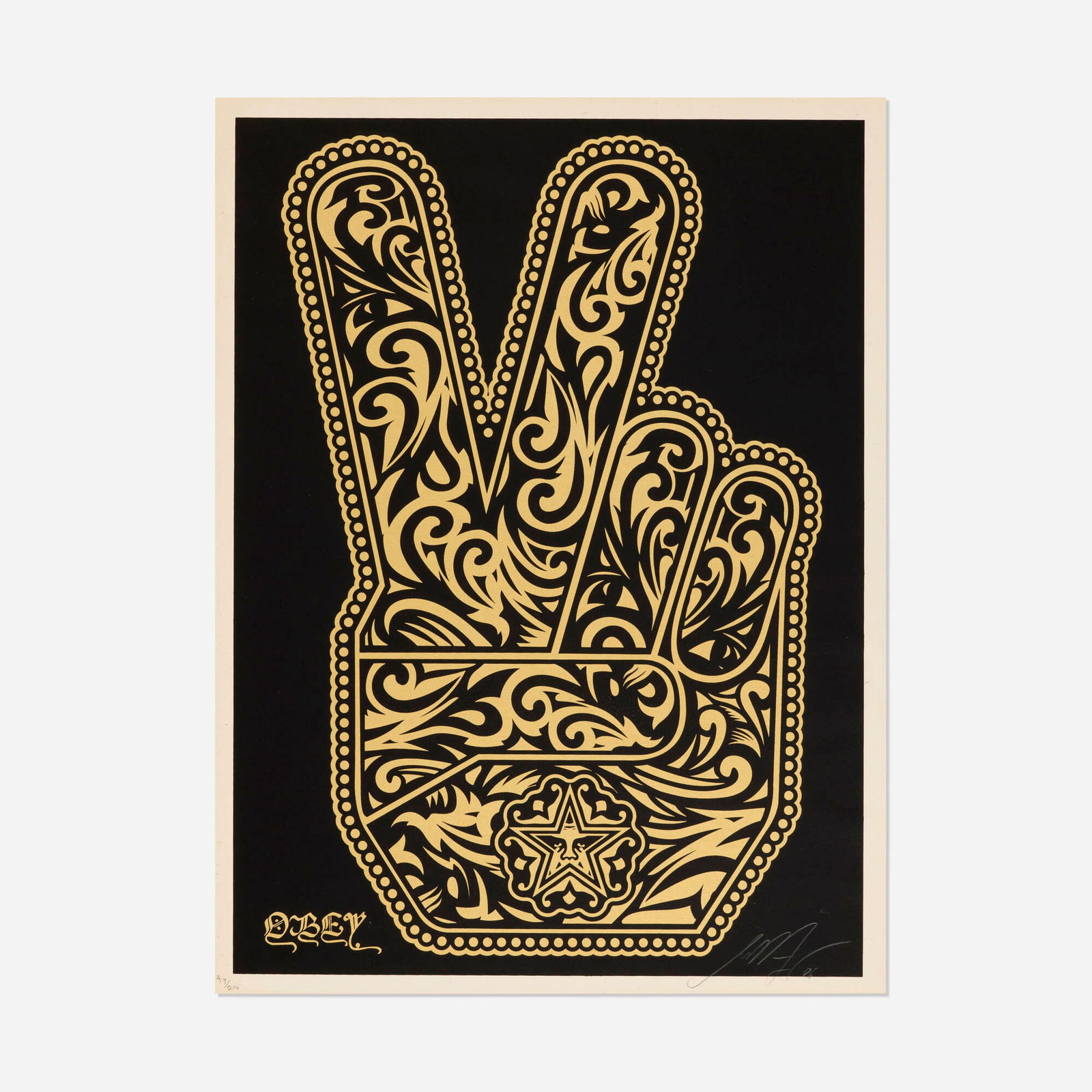Shepard Fairey, Peace Fingers (Gold) (1 of 3)