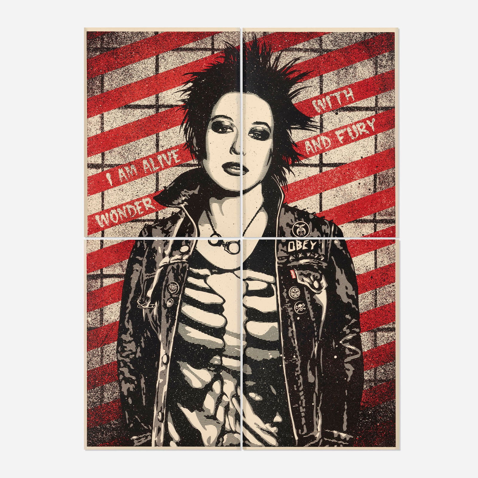 Shepard Fairey X Levi's, Factory; Propaganda Engineering; Stay Up Girl; OBEY Eye (four works) (1 of 3)