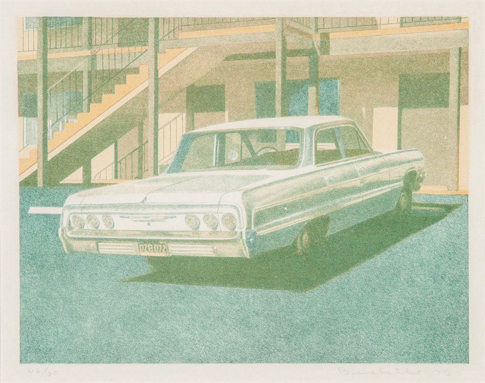 Robert Bechtle, '64 Impala and '63 Bel Air (2): Robert Bechtle '64 Impala and '63 Bel Air (2) 1973 Color lithograph Each #46 of 60 Each signed and dated with edition; Each retains John Berggruen Gallery label verso Each: Image: 8.5" x 11"; Sheet: 1