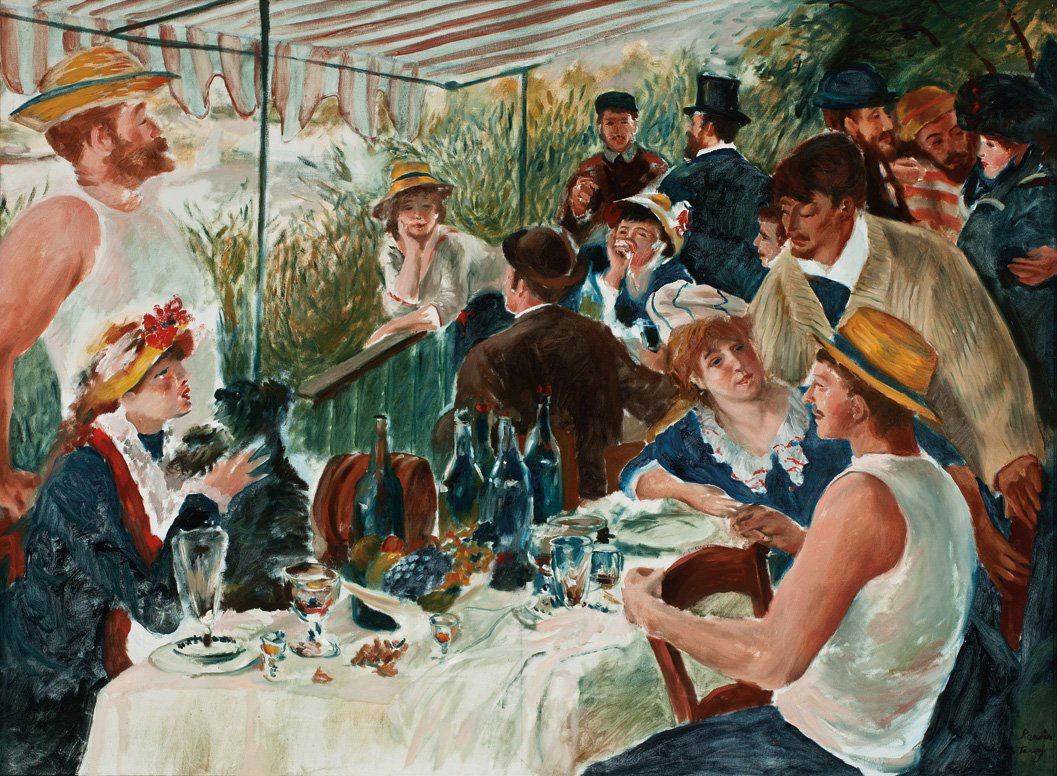 Mark Tansey, Renoir (Luncheon of the Boating Party): Mark Tansey Renoir (Luncheon of the Boating Party) c. 1970-71 Oil on canvas Signed "Renoir/Tansey" lower right Canvas: 44" x 59.5"; Frame: 45.75" x 61.75" Estimate: $60000 - $80000 MO