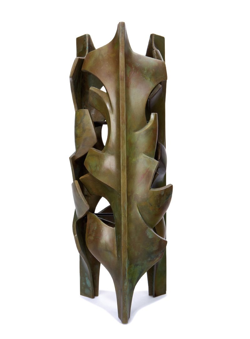 Malcolm Leland, Floor sconce: Malcolm Leland Floor sconce Designed c. 1962; example produced later Patinated bronze Studio 20.75" x 6.5" x 6.5" Literature: Tigerman, Bobbye. Handbook of California Design 1930-1965 Craftspeo