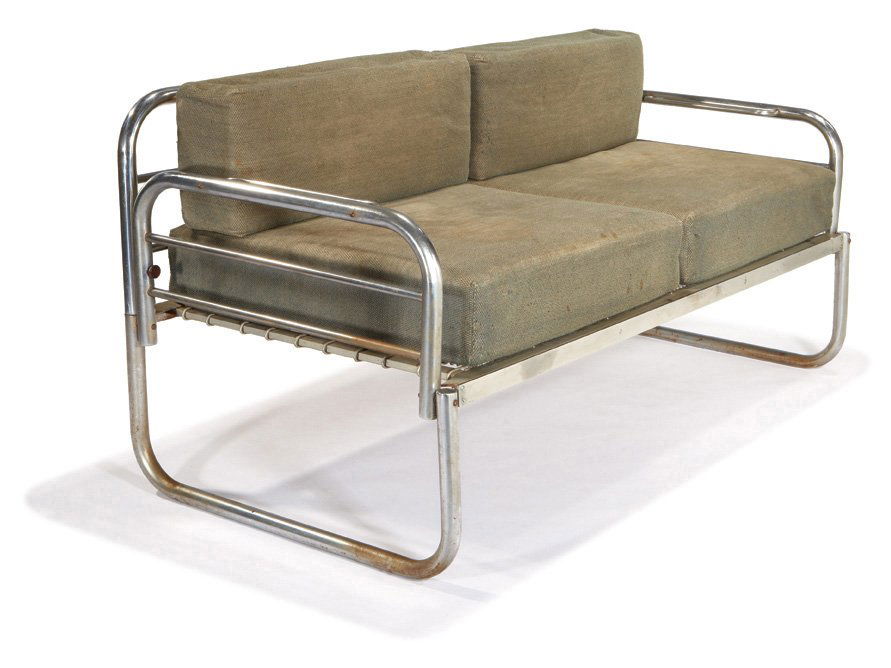 Franz Singer, Daybed: Franz Singer Daybed Designed 1928 Chrome-plated steel, upholstery Metz & Co. 28.5" x 57" x 26.75" Exhibited: "Tubular Steel Furniture of the Twenties," Galerie Metropol, New York, June 1-July 2, 1
