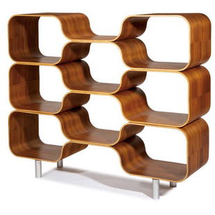 Chris Ferebee, Pre-production Hive shelving unit: Chris Ferebee Pre-production Hive shelving unit Designed 1999; this example executed 2002 Laminated-walnut, steel 521 Design Retains manufacturer's label and signed and dated by the designer in black