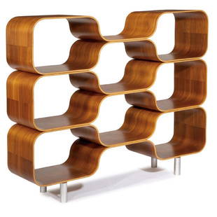 Chris Ferebee, Pre-production Hive shelving unit: Chris Ferebee Pre-production Hive shelving unit Designed 1999, this example executed 2002 Laminated walnut, steel 521 Design Retains manufacturer's label and signed and dated by the designer in black