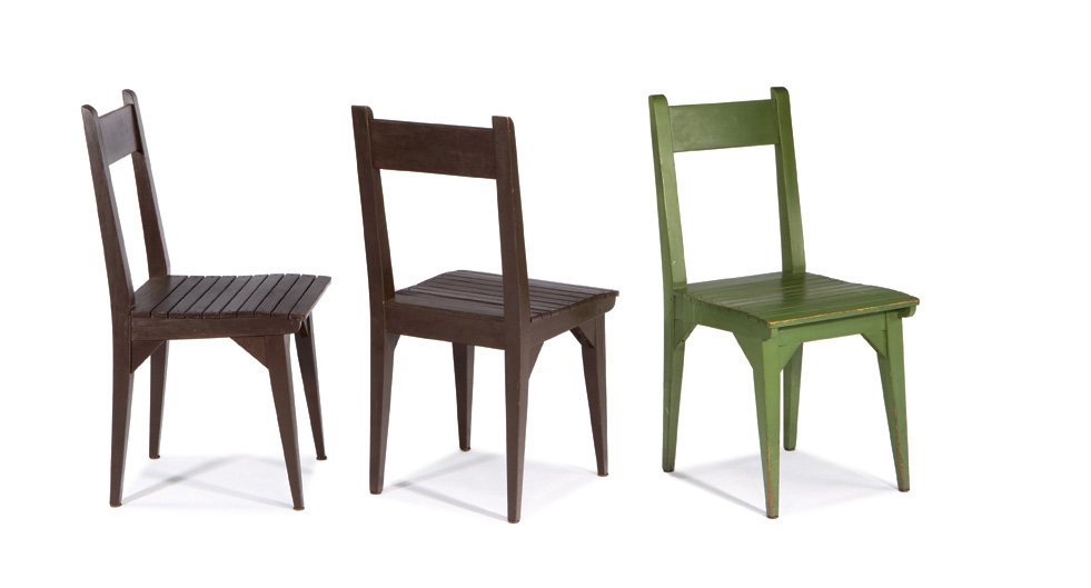 Roy McMakin, Dining suite (8): Roy McMakin Dining suite (8) Designed c. 1987 Maple Studio Table: 29" x 72" x 40"; Sideboard: 46.5" x 44" x 19.625"; Each side chair: 35" x 17.25" x 17" Comprised of a table, sideboard, and six side c