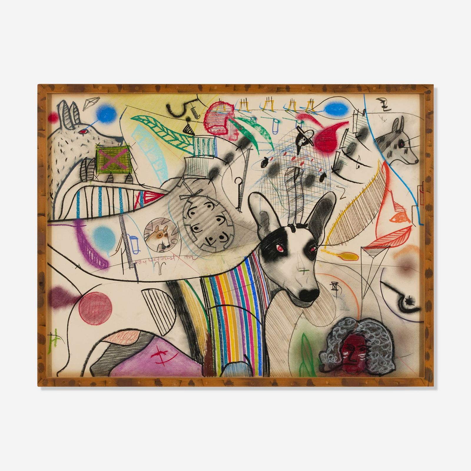 Roy De Forest, Untitled: Roy De Forest Untitled 1972 pastel and graphite on paper in artist-made frame 23.75 h x 31.25 w in (60 x 79 cm) Signed and dated to center 'Roy De Forest 1972'. Provenance: Collection of Roberta