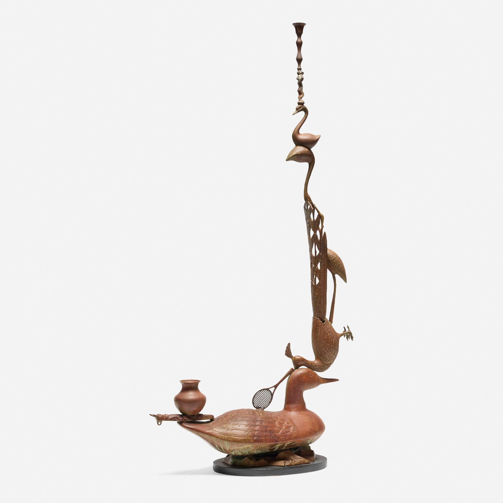 Italo Scanga, Candlestick holder: Italo Scanga Candlestick holder 2000 brass, painted wood 42.5 h x 20.5 w x 7.5 d in (108 x 52 x 19 cm) Signed, dated and inscribed to underside '00-53 I.S.'. Provenance: Collection of Roberta and