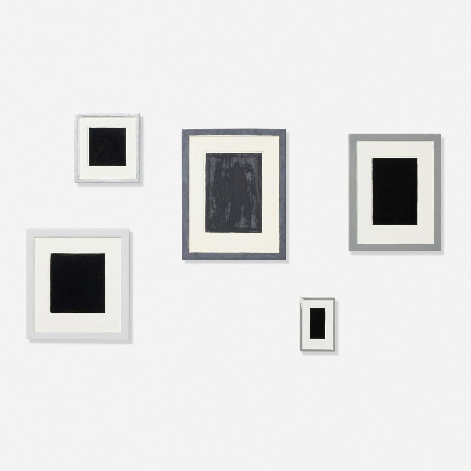 Allan McCollum, Plaster Surrogates (five works): Allan McCollum Plaster Surrogates (five works) 1984 enamel on cast Hydrostone largest: 14.5 h x 11.75 w in (37 x 30 cm) smallest: 6 h x 4 w in (15 x 10 cm) Signed, dated and incribed to verso of