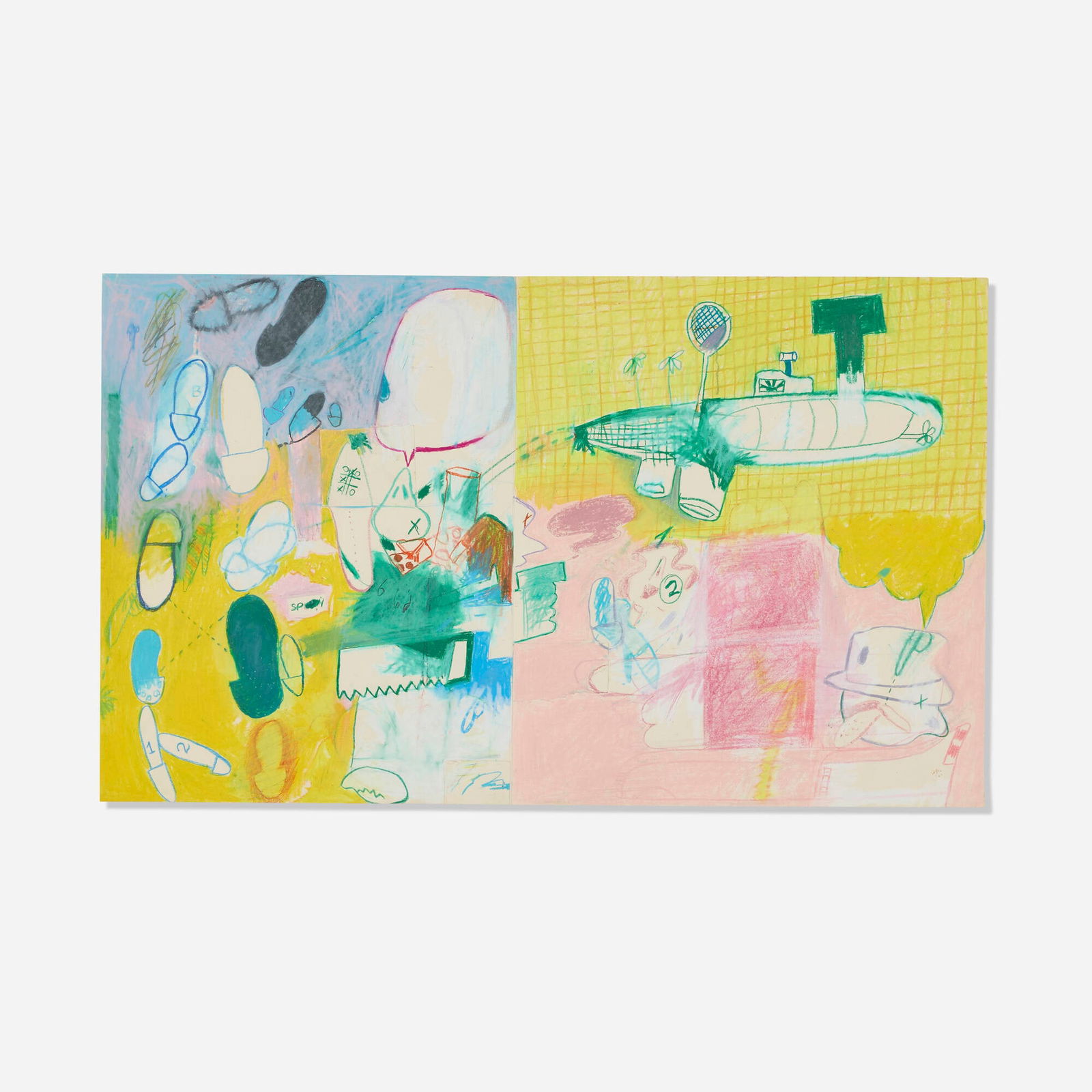 Peter Saul, Untitled: Peter Saul Untitled 1960oil pastel and crayon on paper collage 21.25 h x 35.5 w in (54 x 90 cm) Signed and dated to lower right 'Saul '60'. Provenance: Rolf Nelson Gall