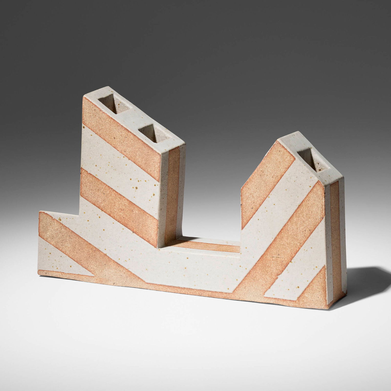 John Mason, Structure Grey with Stripes: John Mason Structure Grey with Stripes 2013 glazed stoneware 6.25 h x 10.25 w x 2.125 d in (16 x 26 x 5 cm) Incised signature and date to lower edge '6-9-2013'. Provenance: Collection of the