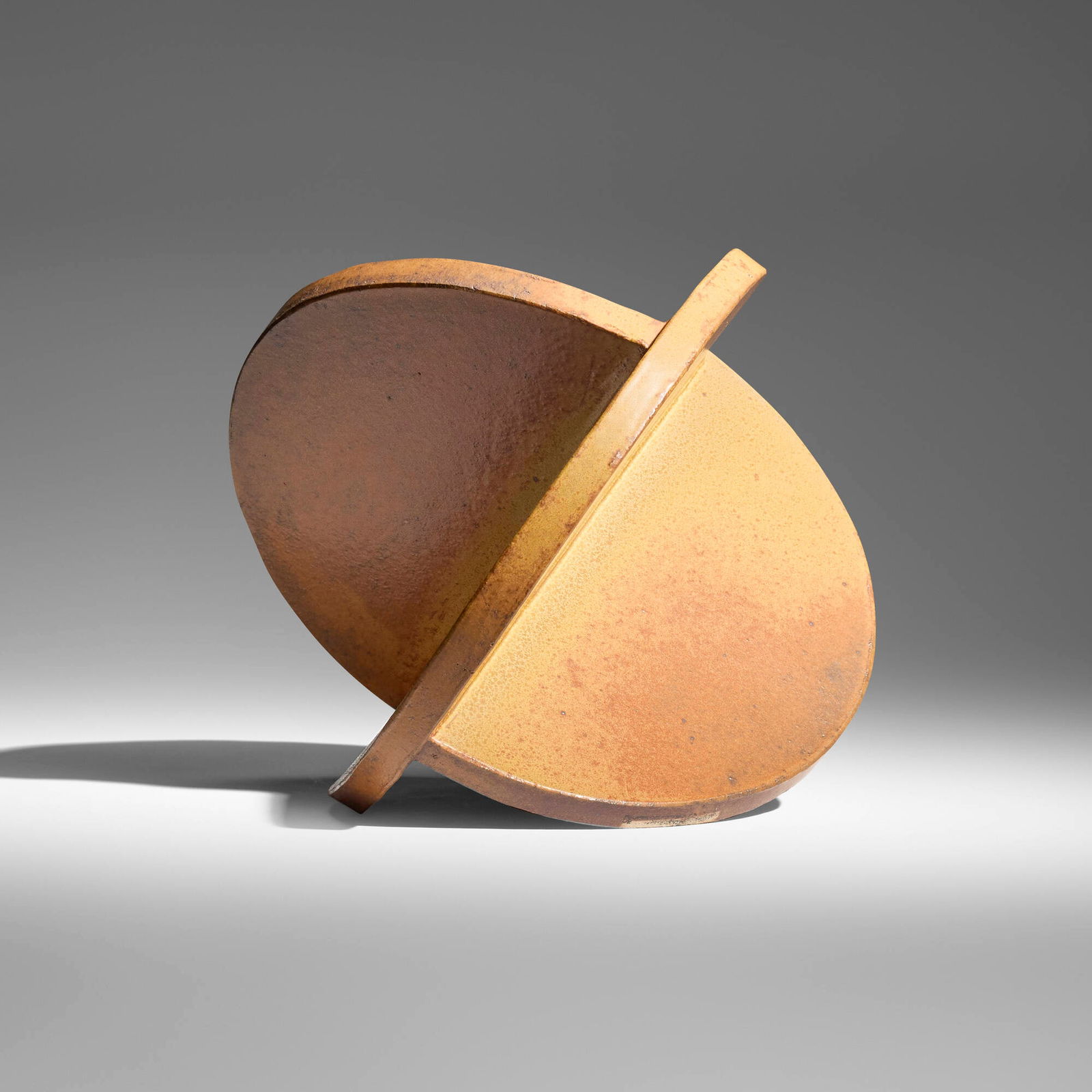 John Mason, Folded Orbit Ember: John Mason Folded Orbit Ember 2000 glazed stoneware 9.25 h x 11.25 w x 12.5 d in (23 x 29 x 32 cm) Incised signature to edge 'Mason 11-26-00'. Provenance: Collection of the artist | Thence by